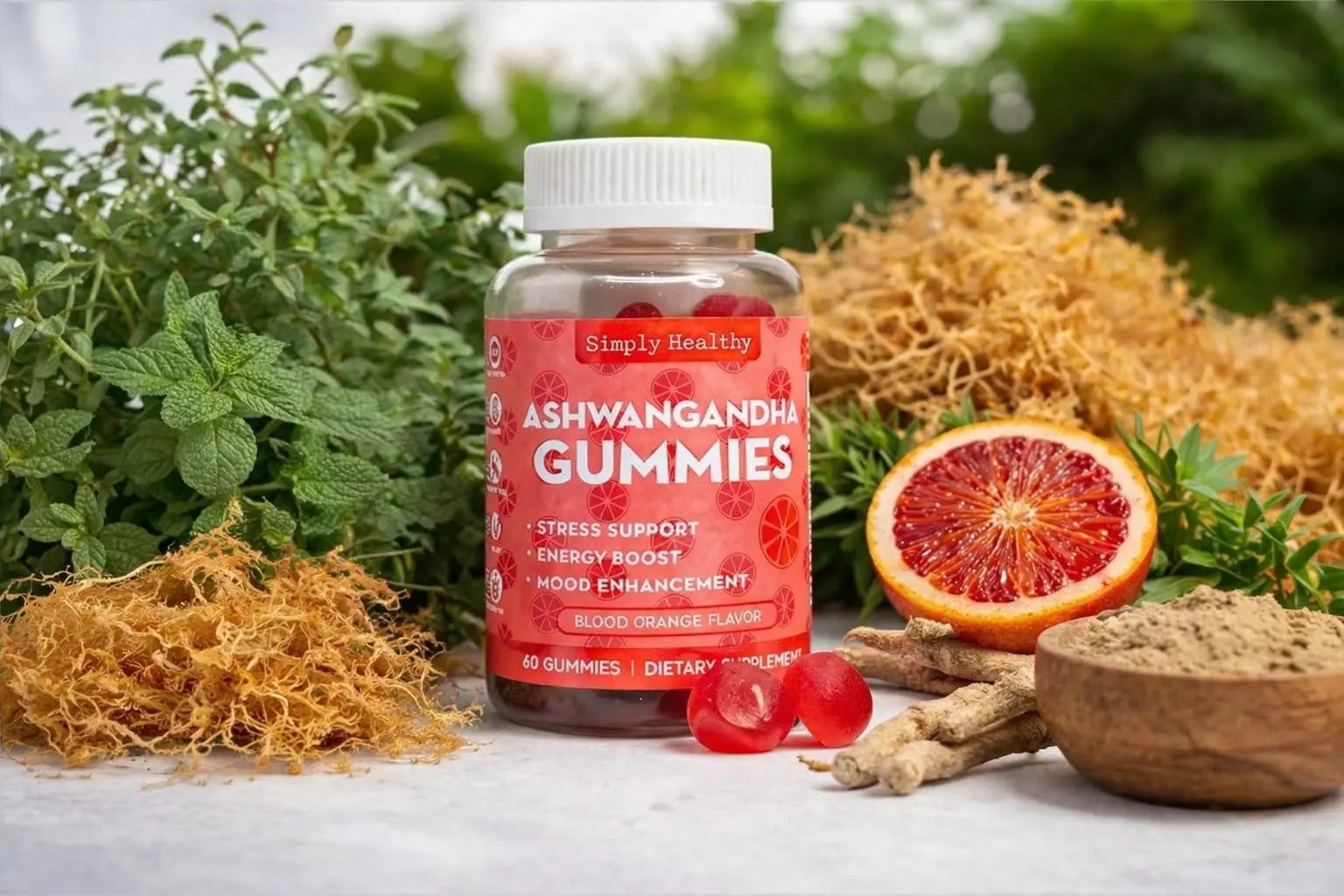 Simply Healthy Premium Ashwagandha Gummies, Stress Support with Blood Orange Flavor, Vegan, Easy to Chew, Daily Aid, Energy Booster, Mood Enhancer, for Both Men and Women, 60 Gummies Simply Healthy Au supplements