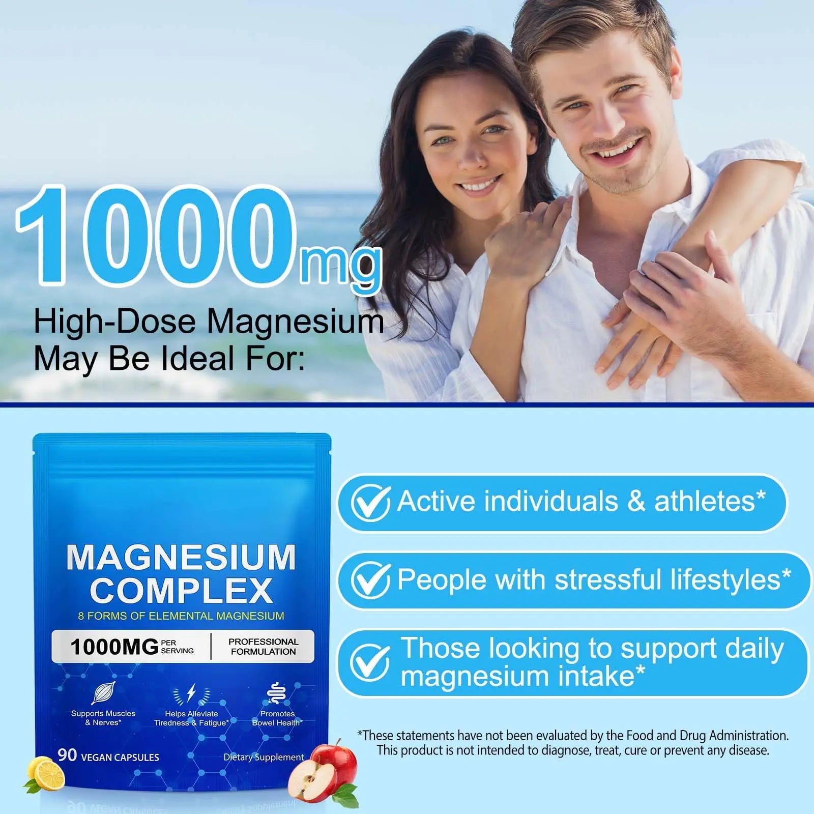 8-in-1 Magnesium Complex 90 Capsules, 1000mg with Magnesium Glycinate, Citrate, Malate, Taurate, Easy Absorption for Health, Energy, Non-GMO, Vegan ITSDAWN Au supplements