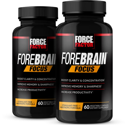 Forebrain Focus Brain Booster, Brain Supplement to Boost Clarity & Concentration, Improve Memory & Sharpness & Productivity, Nootropic Brain Support Supplement, Force Factor, 120 Capsules, Black Force FactorUS supplements