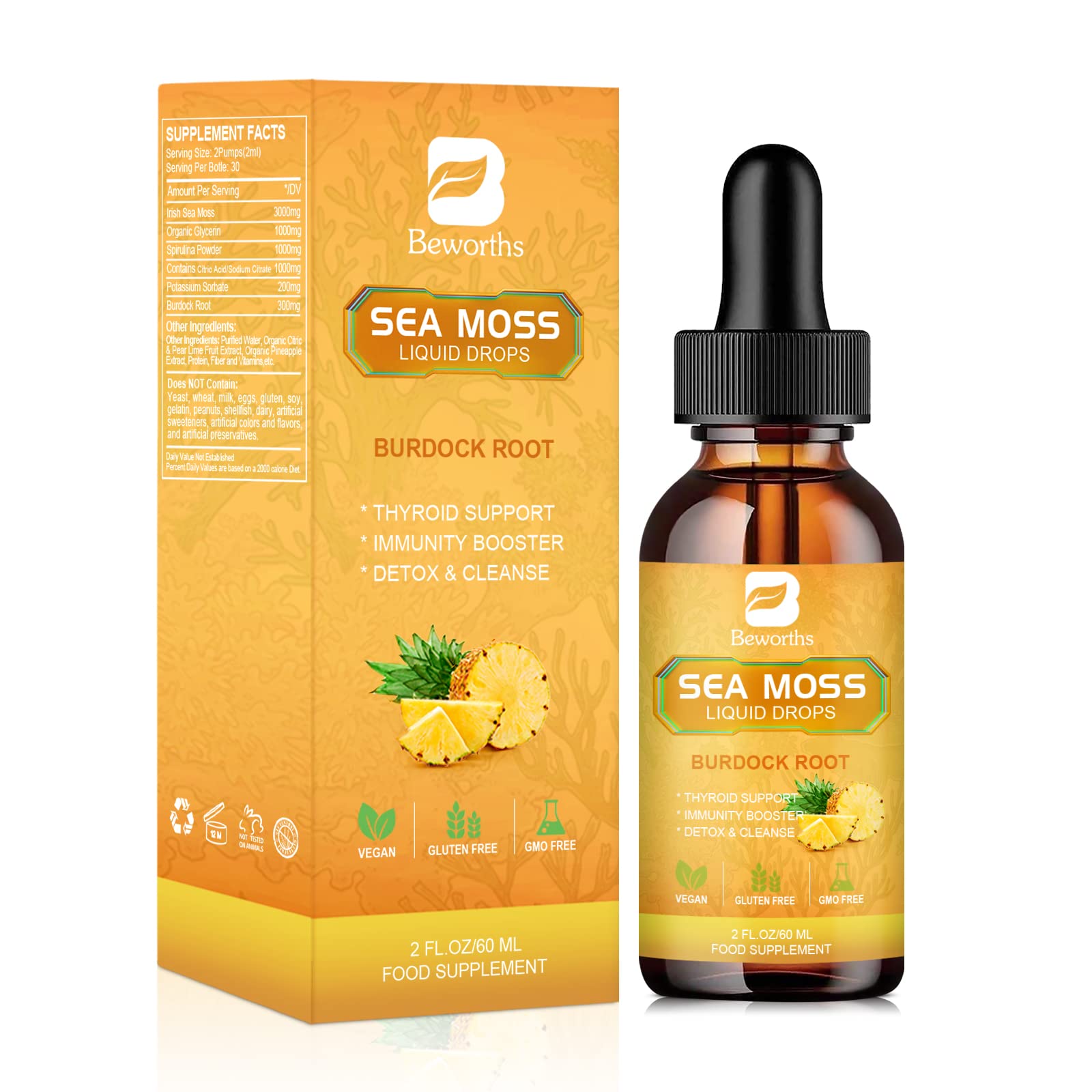 B BEWORTHS Sea Moss Liquid Drops - Organic Irish Sea Moss Gel with Burdock Root B BEWORTHS Au supplements