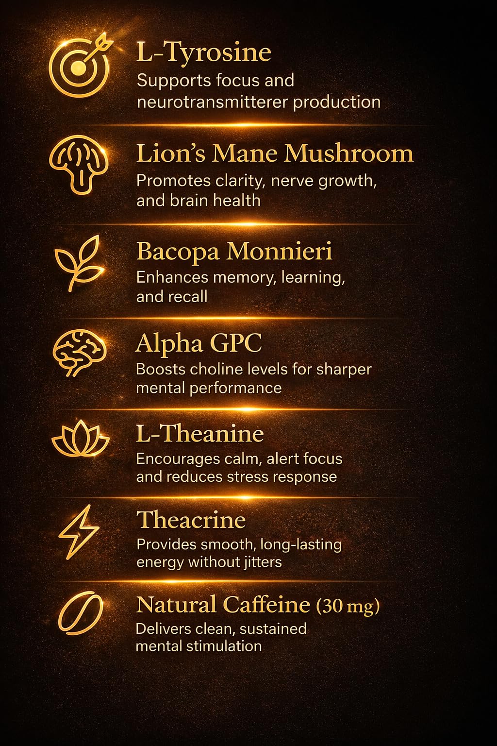 AURUM BOTANICA Best Brain Supplement for Memory and Focus - L-Theanine, Lion's Main, Vitamin B6, B12, D3, Folate, L-Tyrosine, Bacopa Monnieri, Alpha GPC, Theacrine, 30mg of Natural Caffeine (60 Count) AURUM BOTANICA Au supplements