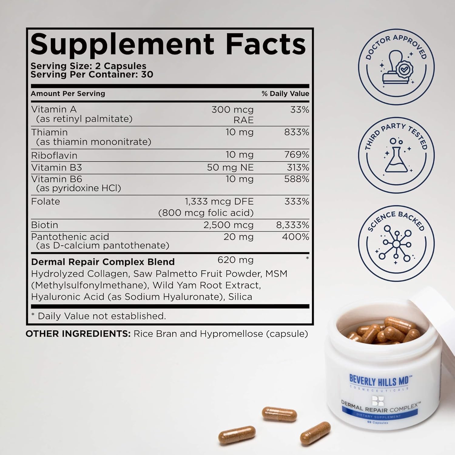 Beverly Hills MD Dermal Repair Anti-Aging Supplement - Hyaluronic Acid, Collagen, Vitamins for Smooth, Plump Skin (3) Beverly Hills MD Au supplements