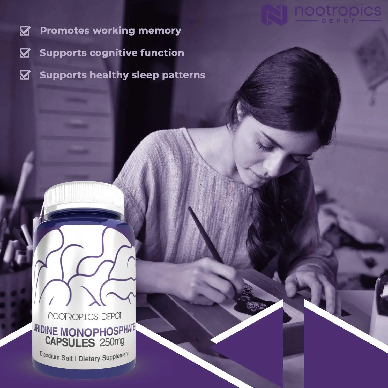 Nootropics Depot Uridine Monophosphate Capsules | Disodium Salt (60 Count) Cognitive Enhancer* | Nootropic | Choline Precursor Nootropics Depot Au supplements
