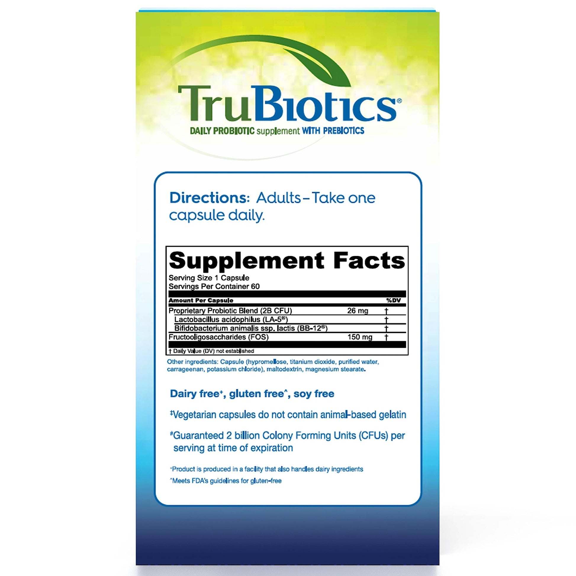 TruBiotics Probiotics for Digestive & Immune Health, Supports Regularity & Helps Relieve Abdominal Discomfort, Gas & Bloating, 2 Clinically Studied Probiotic Strains, Plus Prebiotics, 60 Capsules TruBiotics Au supplements