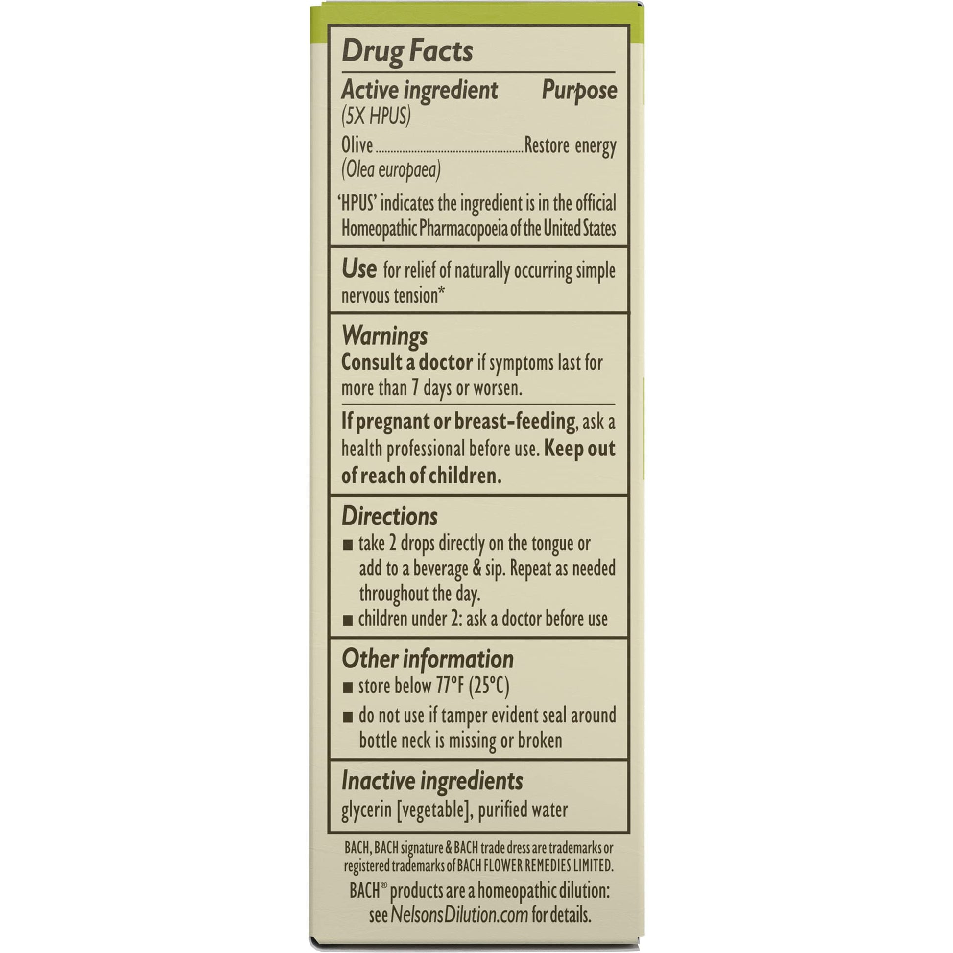 Bach Original Flower Remedies, Olive for Energy (Non-Alcohol Formula), Natural Homeopathic Flower Bach Au supplements