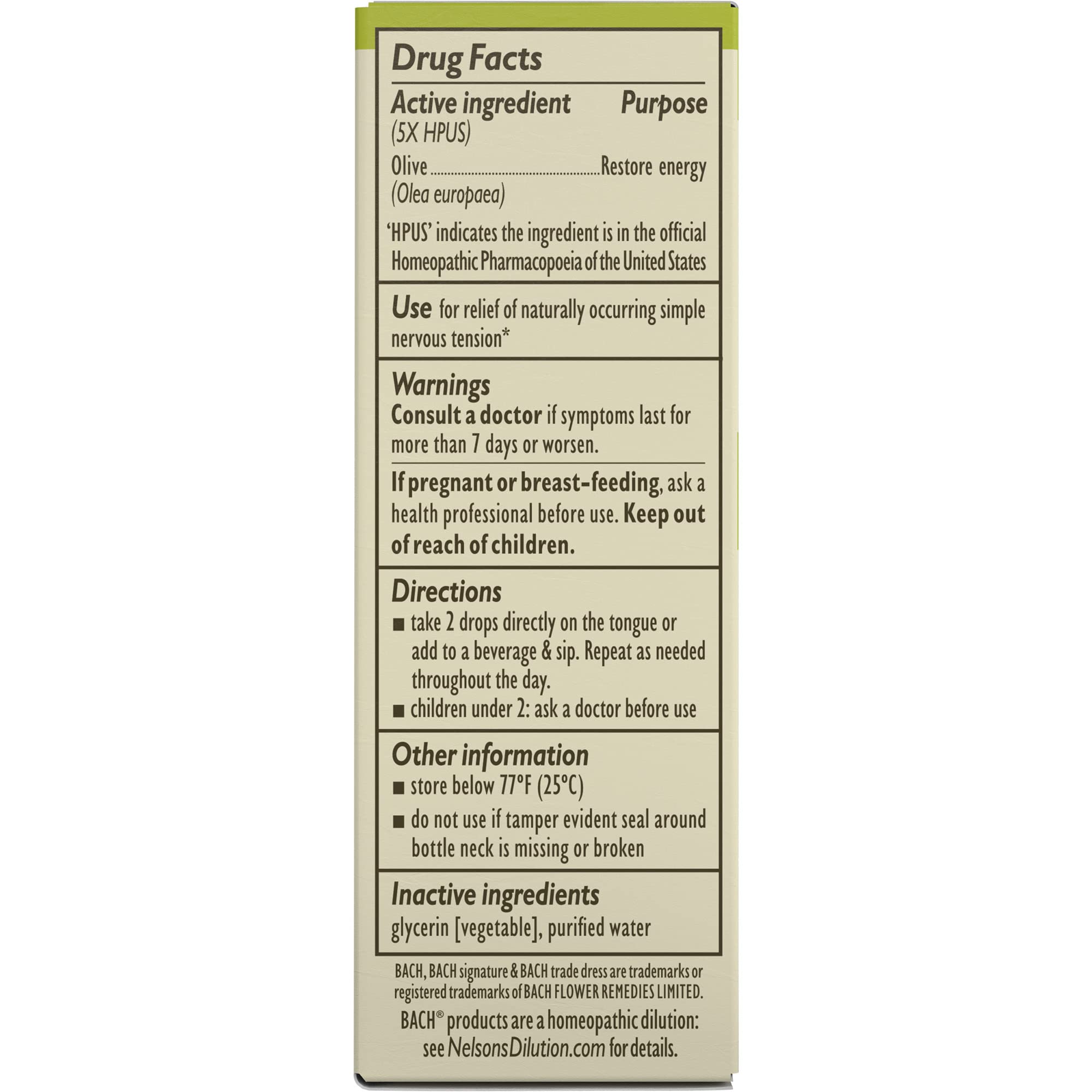 Bach Original Flower Remedies, Olive for Energy (Non-Alcohol Formula), Natural Homeopathic Flower Bach Au supplements