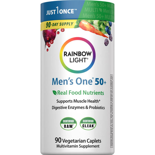 Rainbow Light Mens Multivitamin One + for 50 Plus | 90 Caplets | Supports Muscle Health | with Vitamins C, D, and Zinc Rainbow LightAU supplements