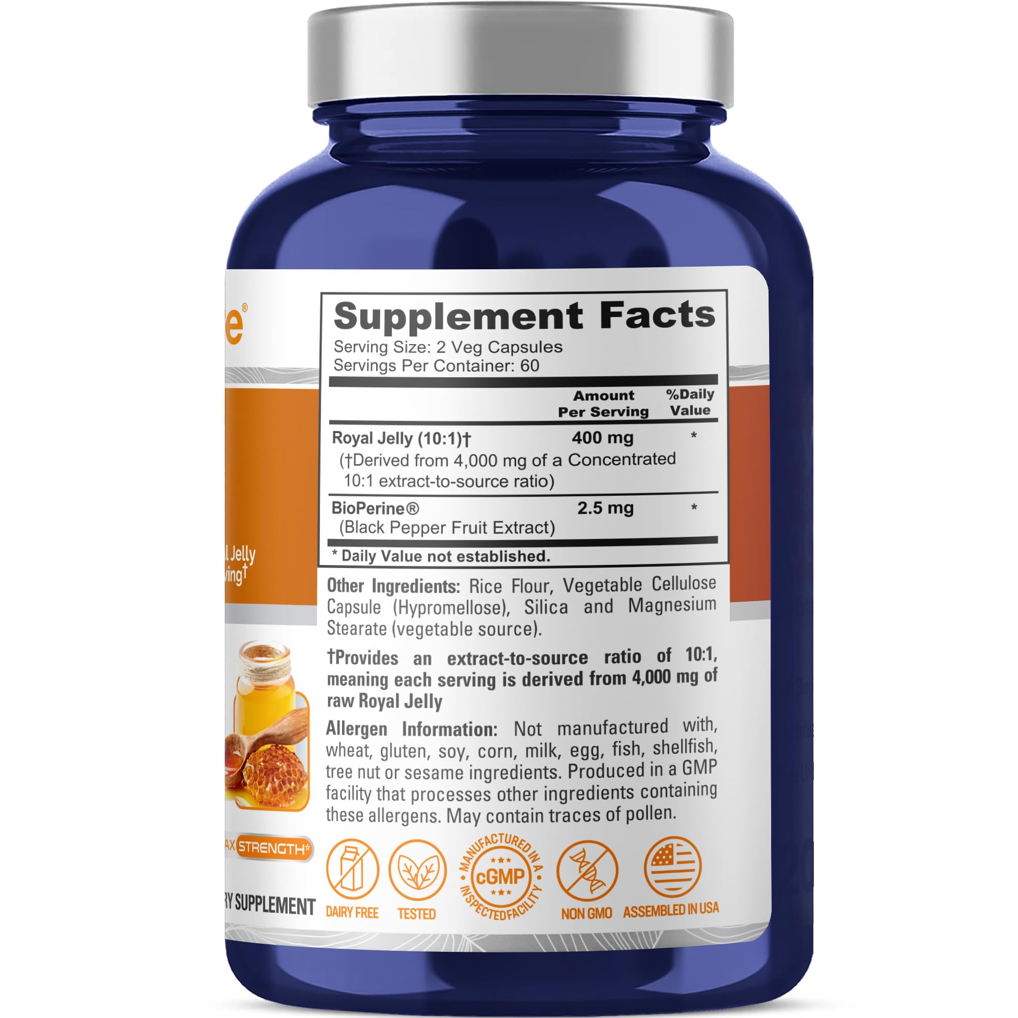 NusaPure Royal Jelly 10:1 Extract, 400 mg Equivalent to 4000mg - 120 Veggie Capsules (Non-GMO, Dairy Free, Dietary Supplement) NusaPure Au supplements