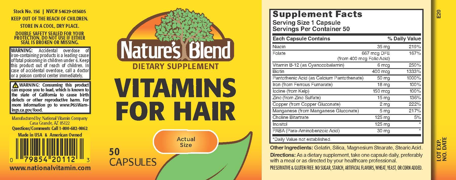 Nature's Blend Vitamins For Hair Capsules 50 Ct Nature's Blend Au supplements