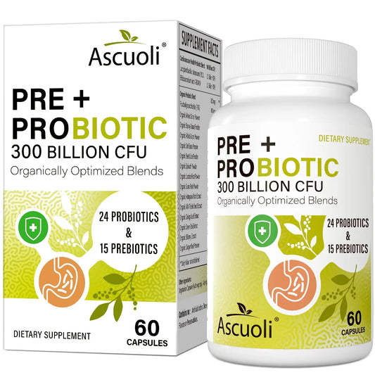 Ascuoli Probiotics for Women & Men - 300 Billion CFU, 24 Strains Probiotics + 15 Organic Herbs Blend, Daily Probiotic for Digestive Health, AscuoliAU supplements