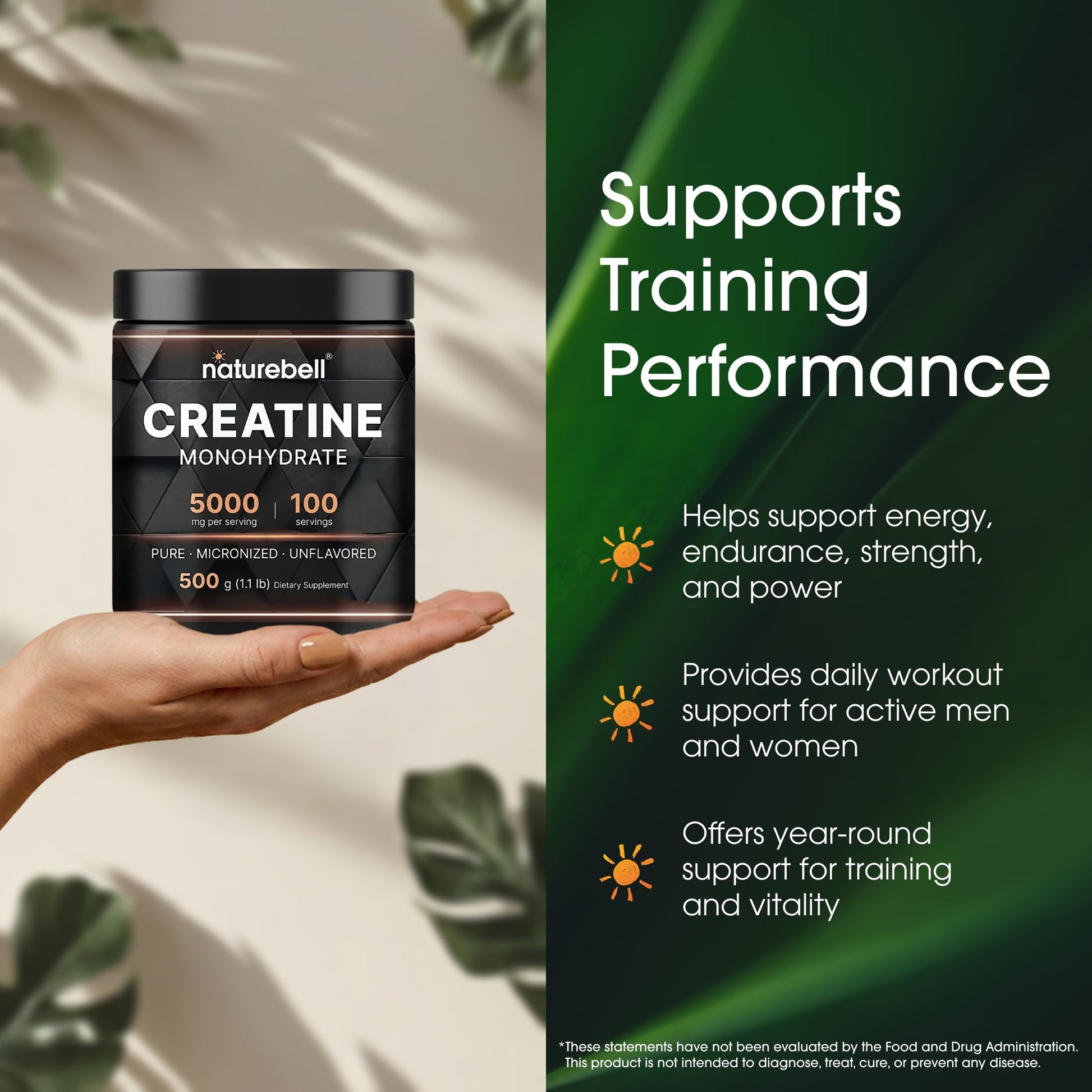NatureBell Creatine Monohydrate Powder - 500g - Micronized Powder - Delivers 5,000mg Creatine Per Serving - Pre-Workout or Post-Workout Support* - Vegan & Keto Friendly - Unflavored NatureBell Au supplements