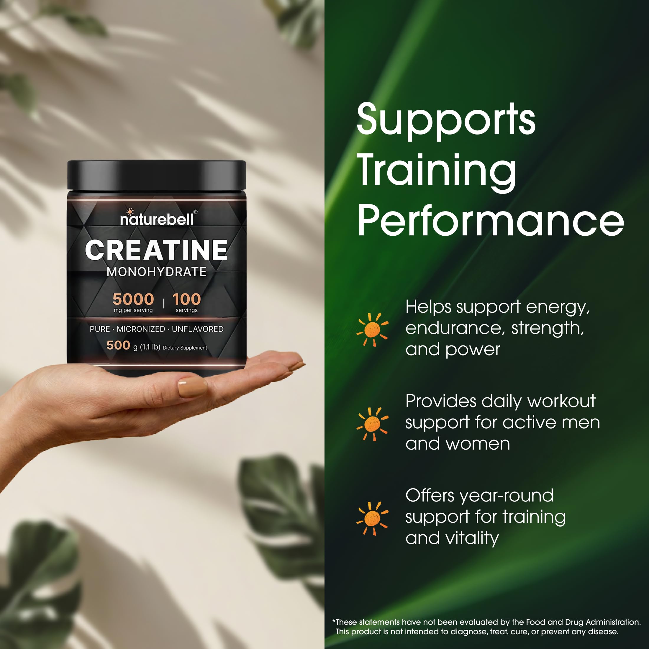 NatureBell Creatine Monohydrate Powder - 500g - Micronized Powder - Delivers 5,000mg Creatine Per Serving - Pre-Workout or Post-Workout Support* - Vegan & Keto Friendly - Unflavored NatureBell Au supplements