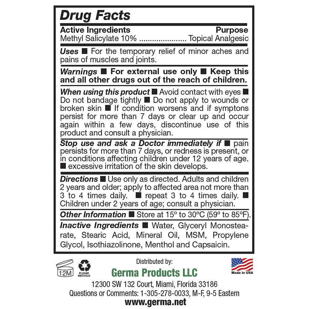 Germa Liniment Udder Plus. Natural Topical Analgesic Ointment. Relief for Pain and Aches in Joints and Back. With Chile Extract. 6 oz Germa Au supplements