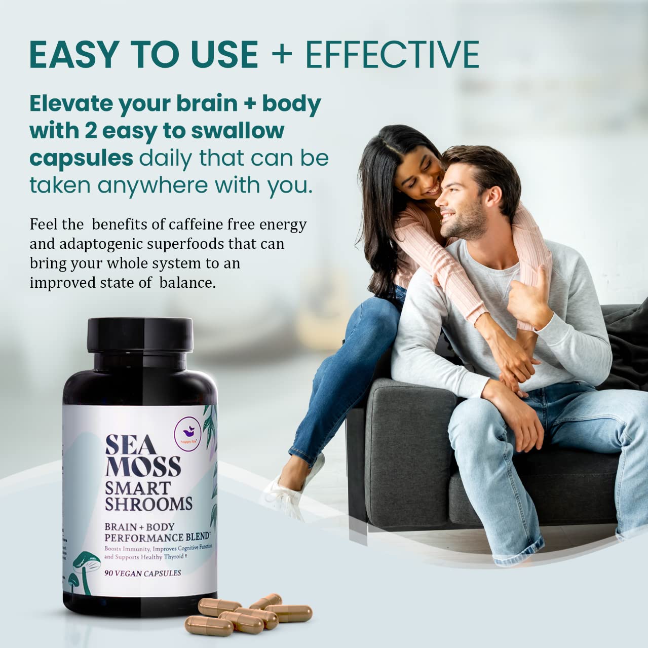 HAPPY FOX Irish Sea Moss Capsules & Mushroom Complex - Organic Seamoss with Adaptogens for Brain Health, 1500mg, 90 Vegan Capsules, Organic Mushroom Supplement HAPPY FOX Au supplements