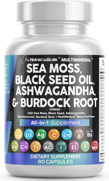 Clean Nutraceuticals Sea Moss Black Seed Oil Ashwagandha Turmeric Bladderwrack Burdock & Vitamin C Vitamin D3 with Elderberry Manuka Dandelion Yellow Dock Iodine Chlorophyll ACV Clean Nutraceuticals Au supplements