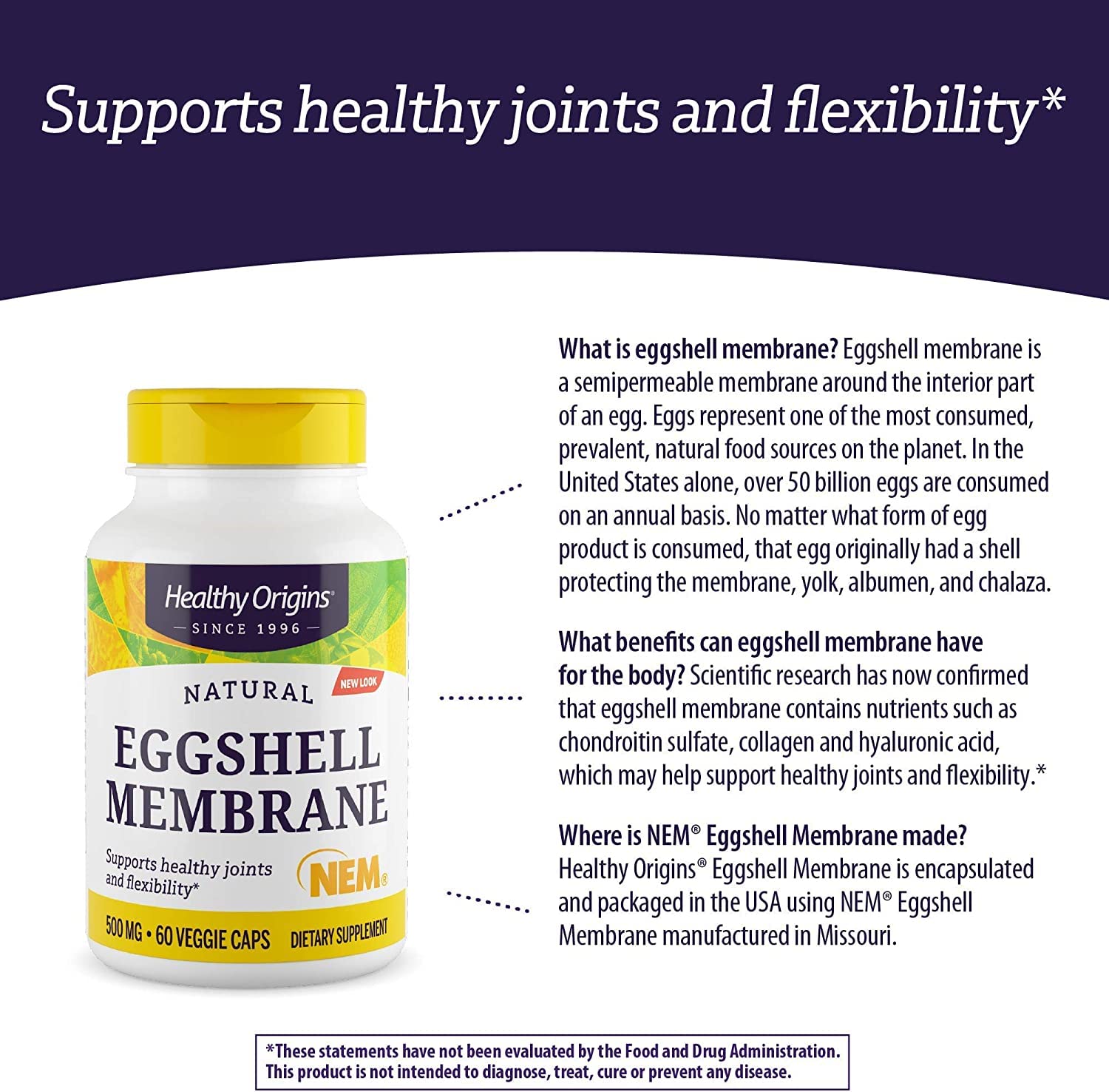 Healthy Origins Eggshell Membrane (NEM), 500 mg - Natural Collagen and Joint Support Healthy Origins Au supplements