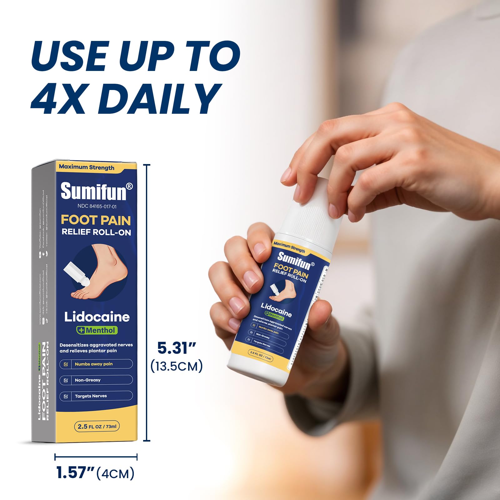 Sumifun Foot Pain Relief Lidocaine Roll-On - Maximum Strength OTC for Plantar Fasciitis & Heel Pain - Fast-Drying, Non-Greasy Formula, 2.5 Fl Oz Sumifun Au supplements