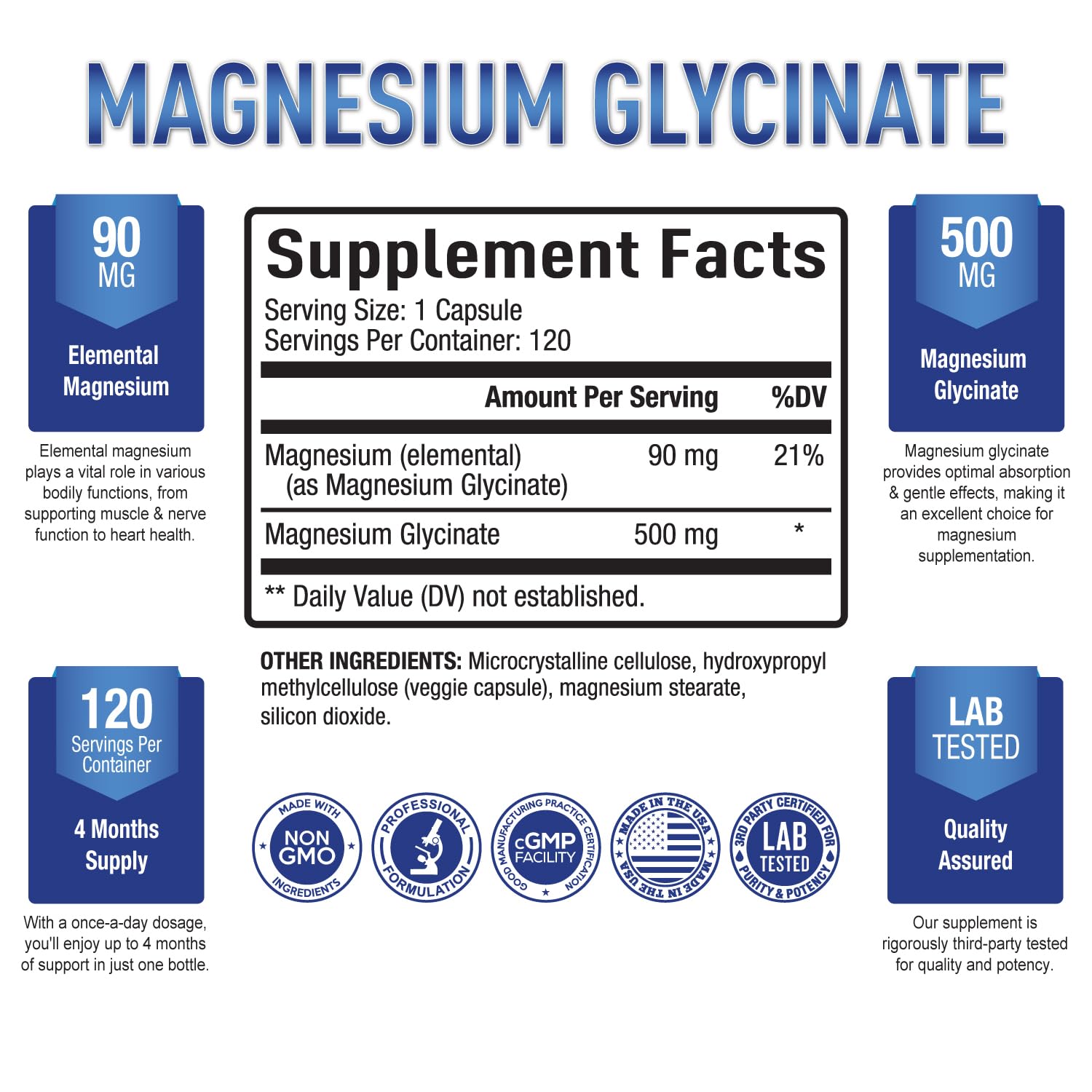 Purely Optimal Magnesium Glycinate 500mg – Sleep Support & Stress Relief – Gentle, High Absorption Magnesium Supplement for Muscle Relaxation, Calm & Nerve Support – 120 Capsules Purely Optimal Au supplements