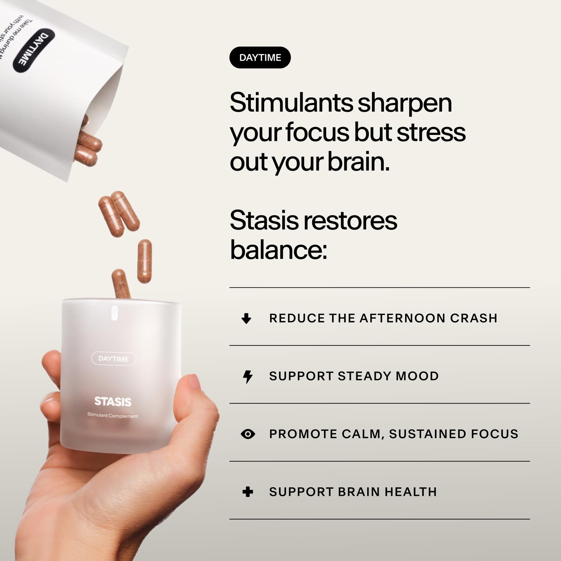 Stasis Daytime Energy & Focus Supplement for Men & Women with Vitamin D3, L Theanine, Ashwagandha & CoQ10, Cognitive Support Capsules for Morning Routines, Vegan, Non GMO, 25 Servings, 1 Month Supply STASIS Au supplements