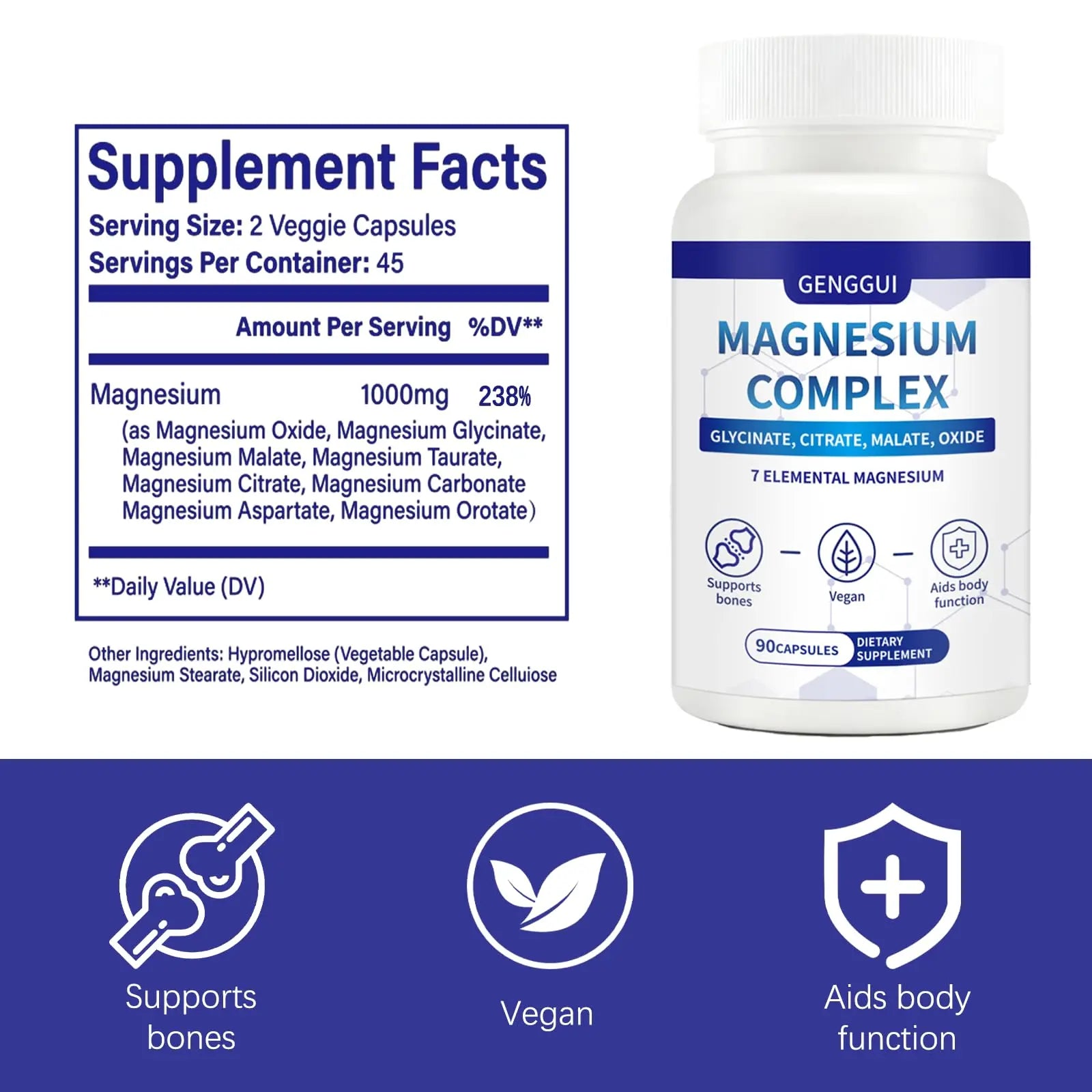 Magnesium Complex 1000mg - 7-in-1 Supplement with Glycinate, Citrate & Malate - Supports Muscle Relaxation, Sleep, Heart Health - High Absorption Capsules, 90 Count (1) CellJuvMax Au supplements