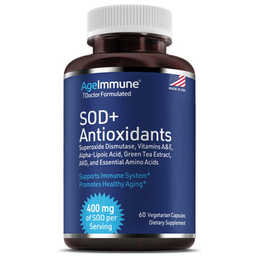 SOD Antioxidants Complex Healthy Aging Supplement - 400mg of Superoxide Dismutase - Alpha Lipoic Acid - L-Arginine -Lysine - AKG - Vitamin A - Vitamin E for Immune Support-60 Capsules AgeImmune Au supplements