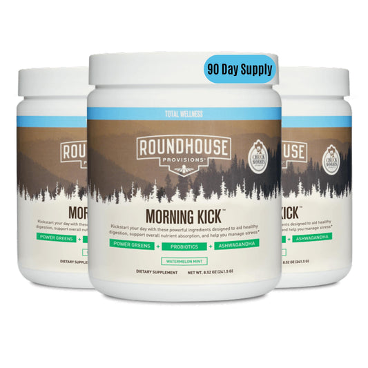 ROUNDHOUSE PROVISION Morning Kick by Chuck Norris - Watermelon Mint Flavor - Greens Superfood Powder with Probiotics, Collagen Peptides & Ashwagandha to Help Support Gut & Joint Health, 3 Pack ROUNDHOUSE PROVISIONAu supplements