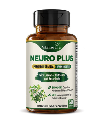 Neuro Plus Brain Supplement - Nootropic for Memory, Focus & Clarity - Neuro Brain and Focus Supplement with Bacopa Monnieri & DHA - Cognitive Support Formula - 60 Capsules Vitalize Life Au supplements