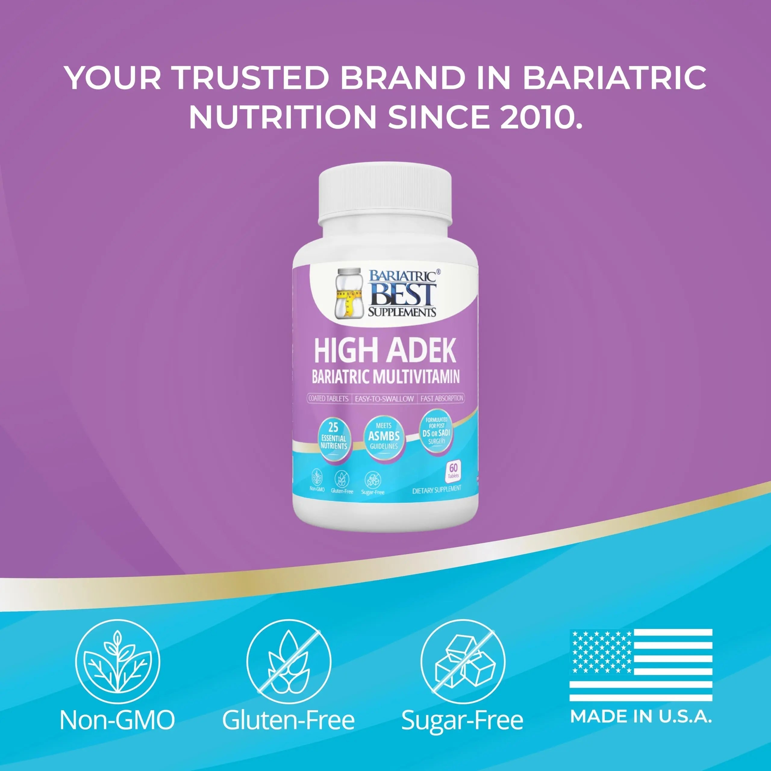 High A D E K Bariatric Multivitamin for Post DS/SADI Surgery, 25 Essential Nutrients for Post-Weight Loss Surgery, 60 Tablets Bariatric Best Supplements Au supplements