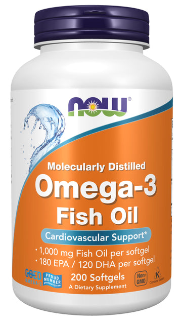 NOW Foods Supplements, Omega-3 180 EPA / 120 DHA, Molecularly Distilled, Cardiovascular Support*, 200 Softgels NOW Foods Au supplements