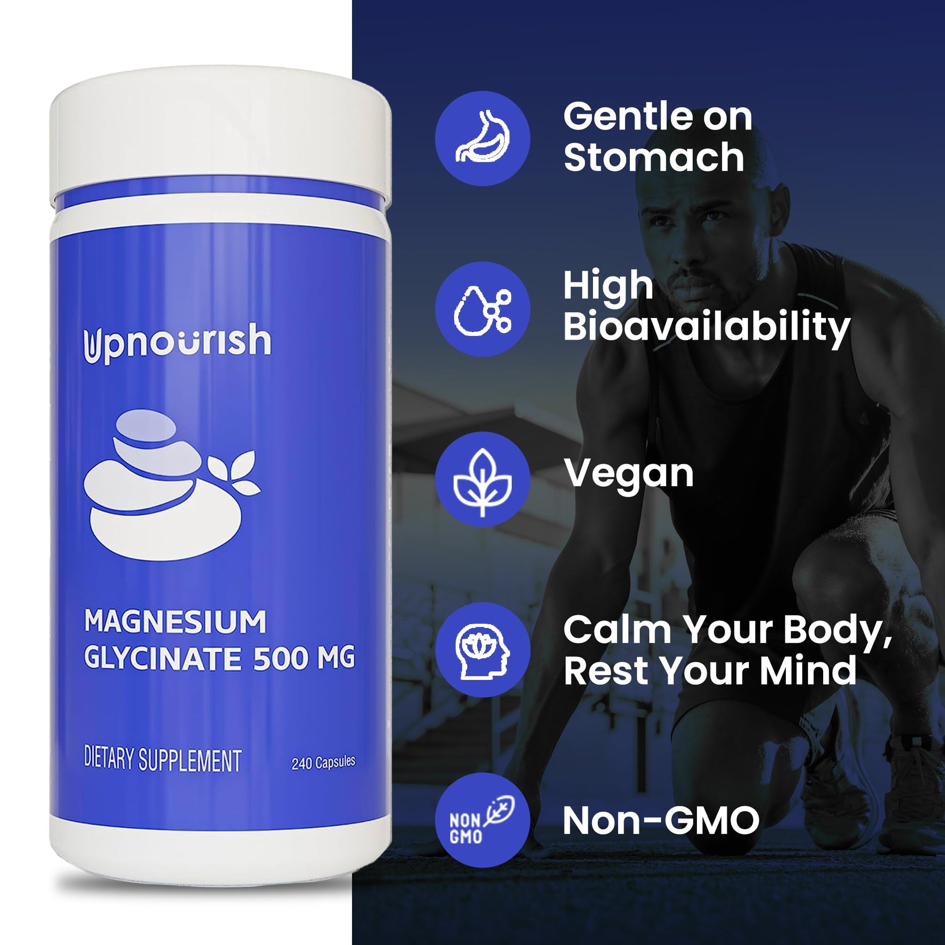 UpNourish Magnesium Glycinate Chelate 500mg Capsules - Highly Absorbable Chelated Magnesium - Pure Magnesium Supplement for Sleep & Calm Support, Nervous, Muscle & Bone Health UpNourish Au supplements