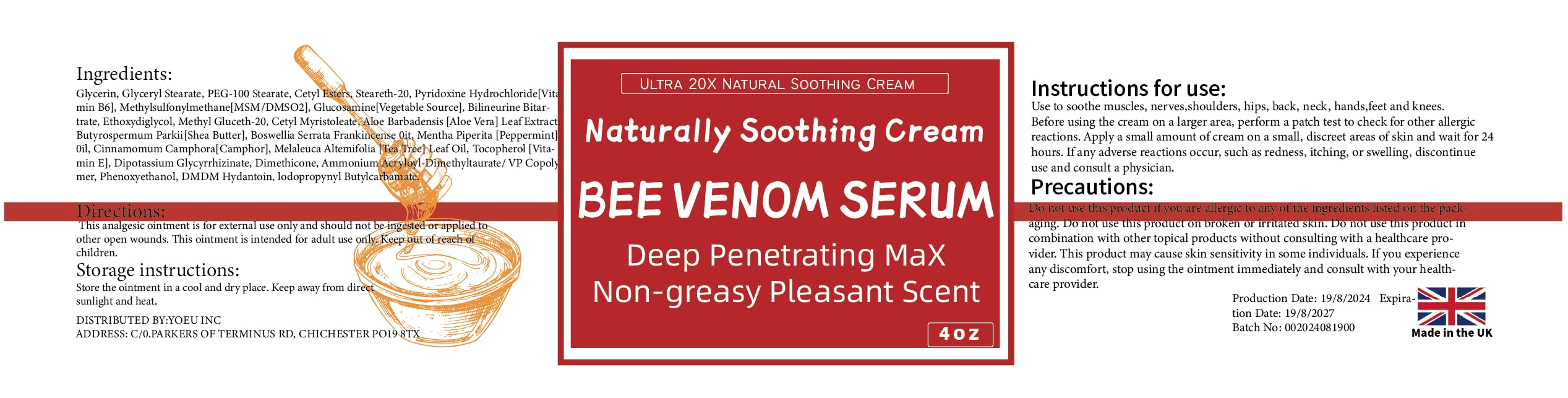 AEROMAXX Bee Venom Muscle & Joint Cream, 10X Ultra Strength Care Ointment, Natural Organic Formula, for Shoulder, Back, Neck, Hands, Knuckles, Elbows, Feet, Leg, Knees, Ankle, Adults, Seniors AEROMAXX Au supplements