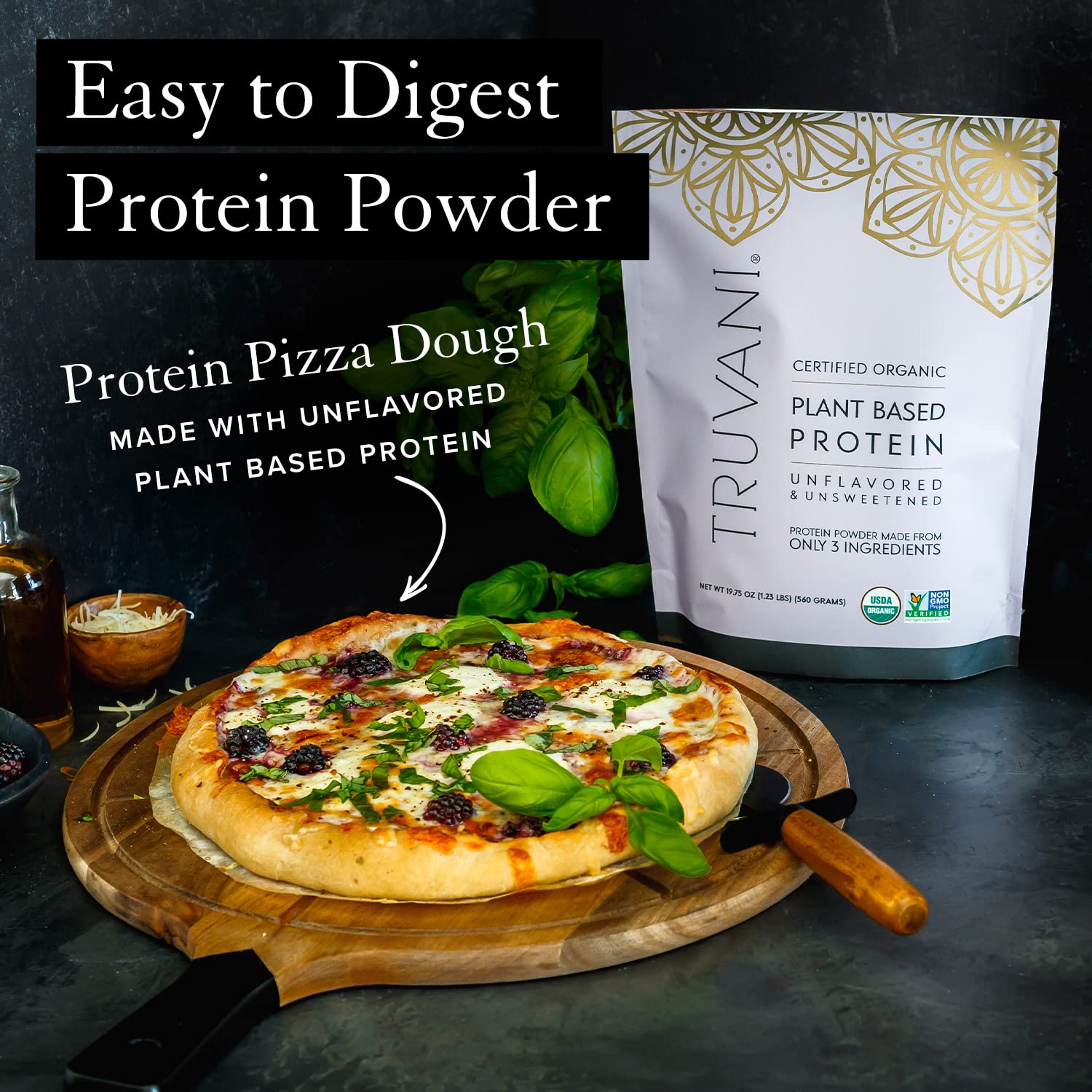 Truvani Organic Vegan Protein Powder Unflavored - 20g of Plant Based Protein, Organic Truvani Au supplements