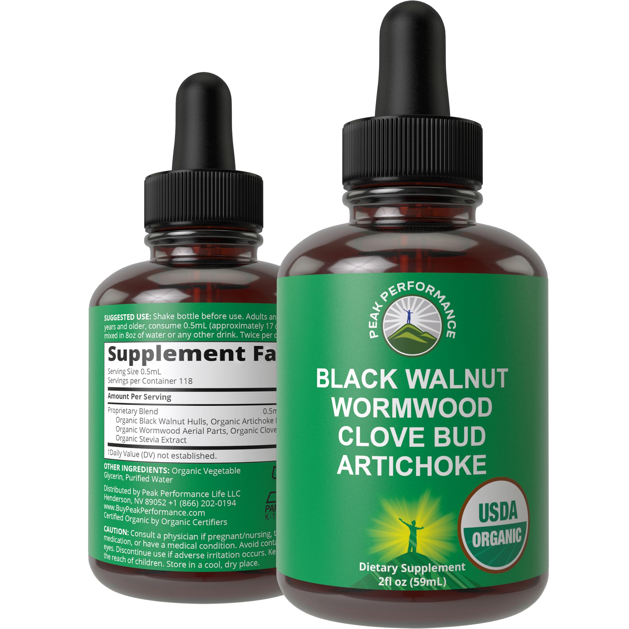 USDA Organic Wormwood Black Walnut Clove Drops Cleanse for Humans. Sugar Free Supplement for Intestinal Cleanse, Detox Support for Adults and Kids. with Artichoke and Clove Bud. Kosher, No GMOs Peak Performance Au supplements