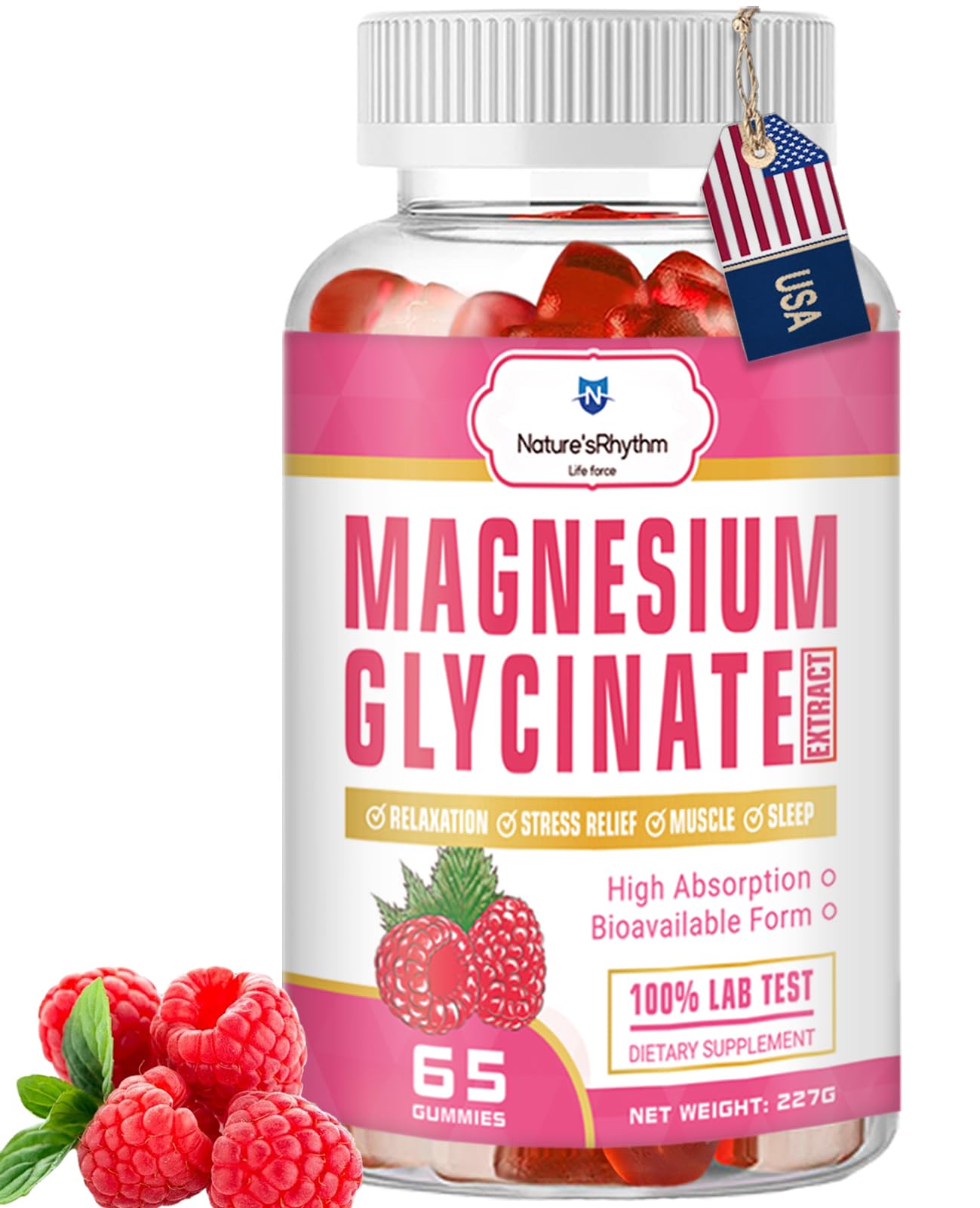 Nature‘s Rhythm Magnesium Gummies 500mg - 65 Ct | Magnesium Glycinate Supplements for Relaxation, Stress Relief, and Sleep for Adults & Kids Tasty and Tangy Raspberry Flavor Nature'sRhythm Au supplements