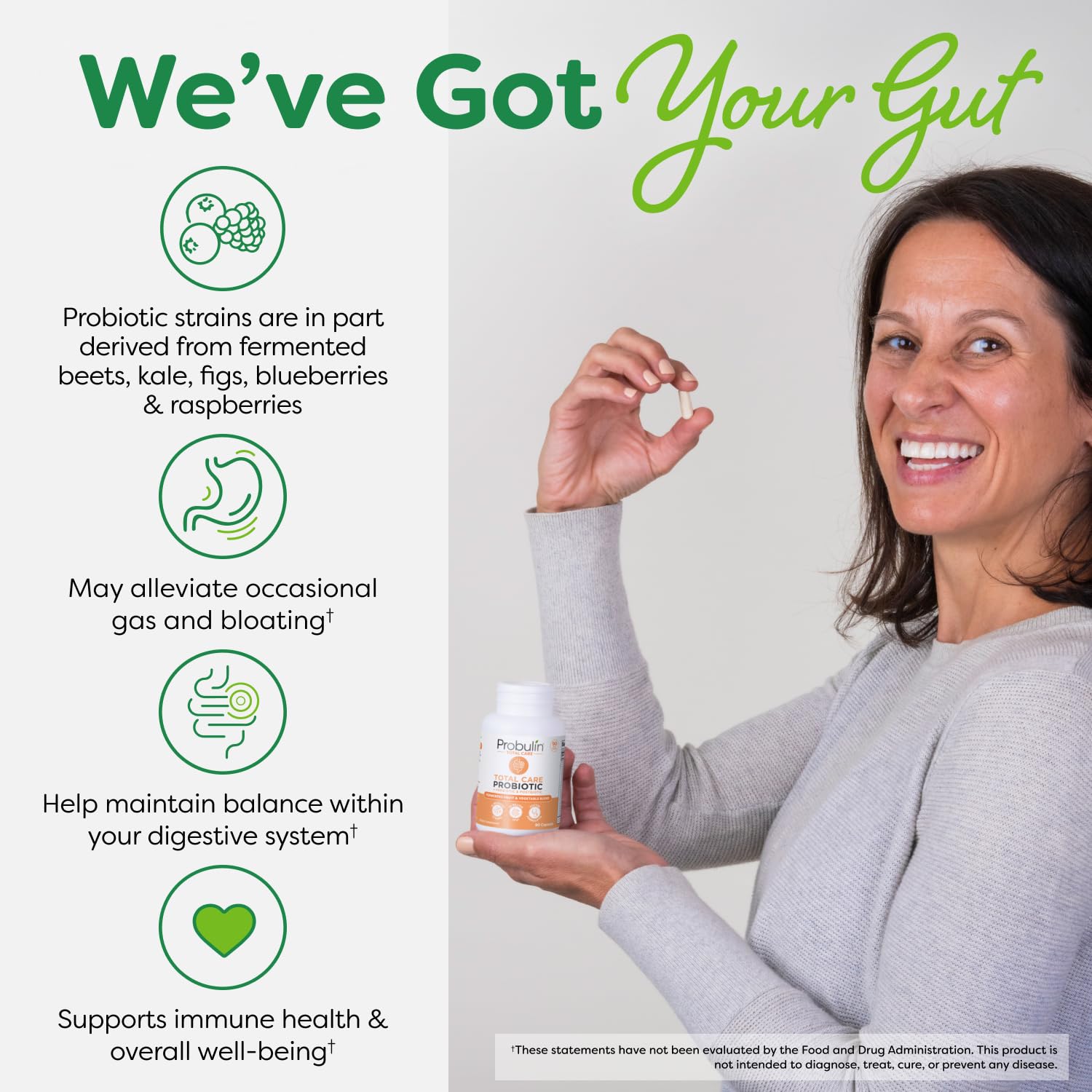 Probulin Total Care Probiotic Supplement, Daily Gut, Digestive, and Immune Health Probiotics Capsules for Men and Women, 20 Billion CFU, Vegan, 90 Count Bottle Probulin Au supplements