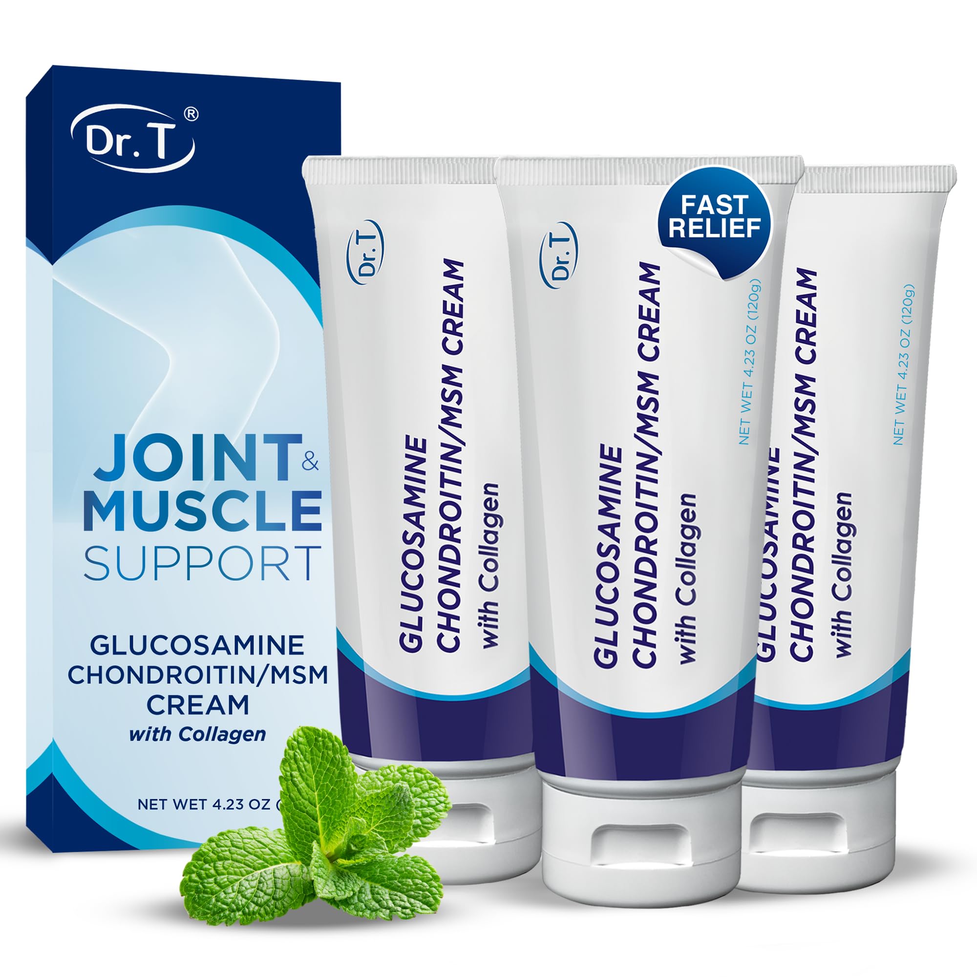 Dr. T Glucosamine Chondroitin Cream - Premium Formula with MSM and Collagen for Joint and Muscle Discomfort - Maintains Joint Strength, Flexibility & Muscle Mobility - 4.23 oz / 120g (3 Pack) Dr. T Au supplements