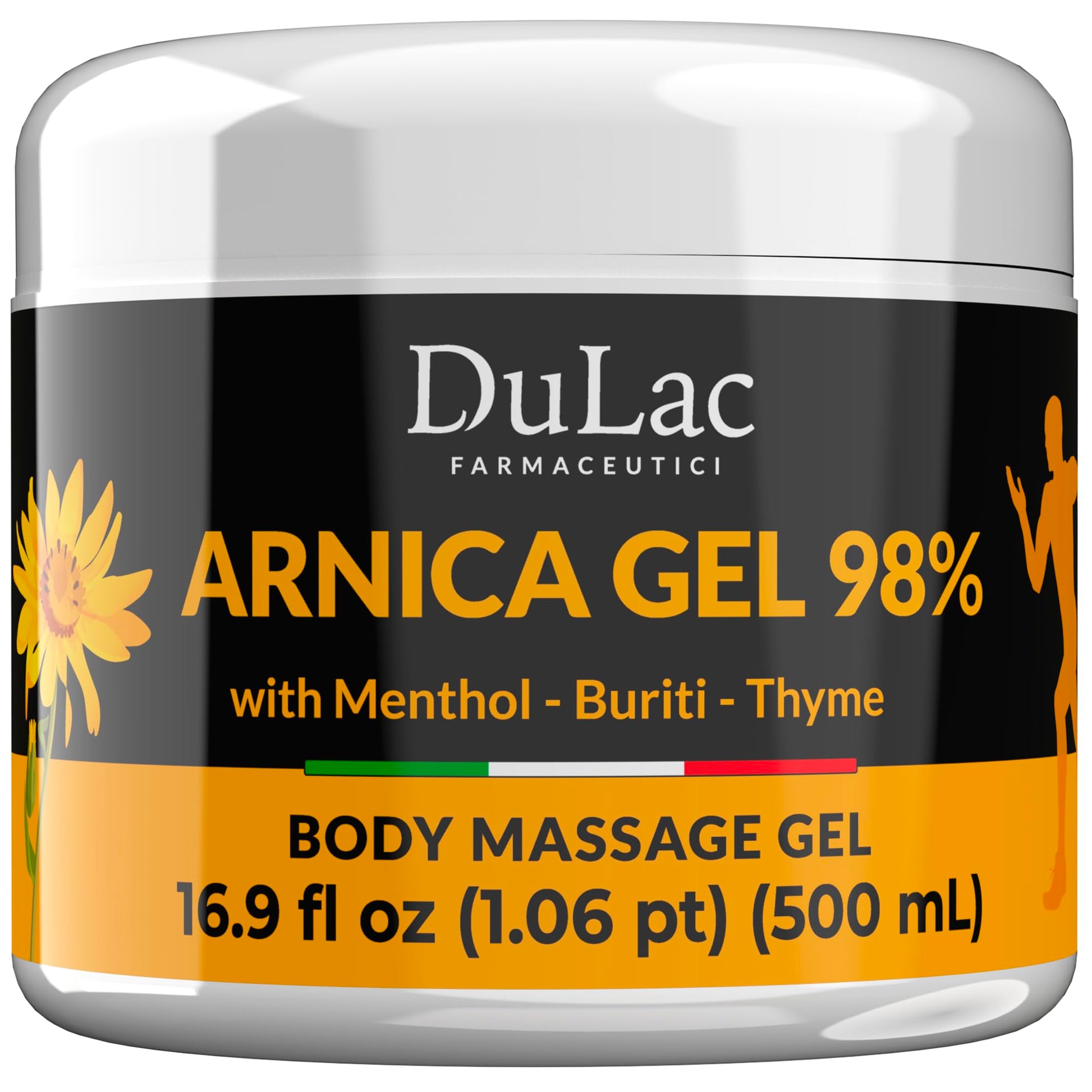 Dulac Arnica Body Massage Gel – Water-Based Cosmetic Massage Gel with Arnica Montana, Fast-Absorbing Lightweight Texture, Non-Greasy Feel, Dermatologically Tested, 16.9 fl oz DULÀC FARMACEUTICI 1982 Au supplements