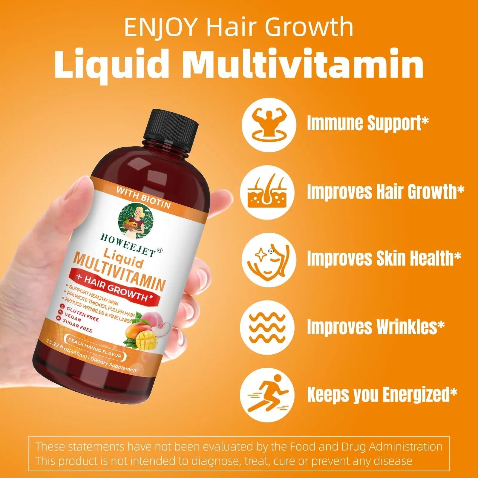 Liquid Multivitamin for Hair Growth | Biotin 10000mcg | Hair & Skin Support Supplement | Clinically Tested for Thicker Hair & Skin Elasticity HOWEEJET Au supplements