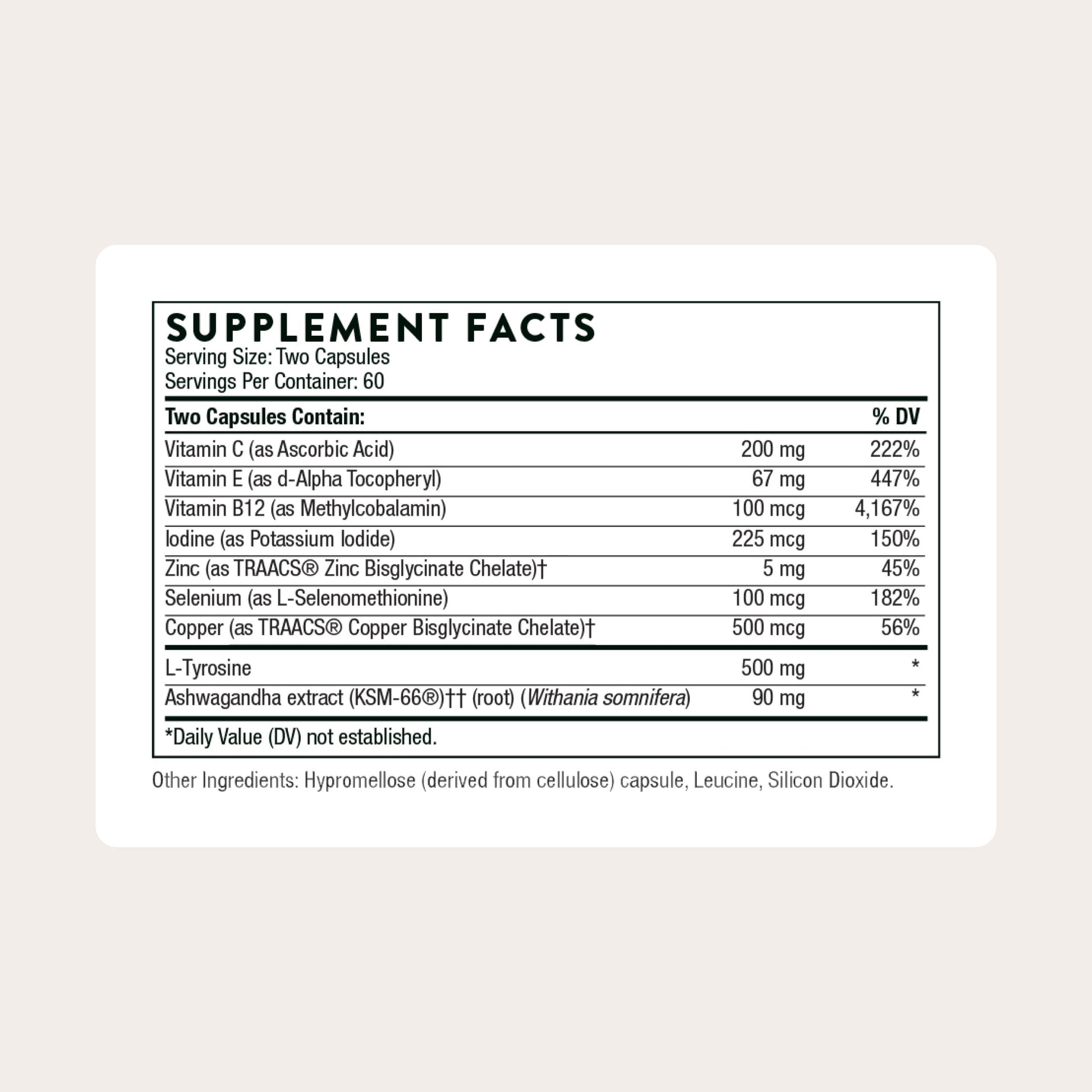 THORNE - Thyroid Health Complex (Formerly Thyrocsin) - Thyroid Cofactors for Thyroid Function Support* - Vitamins B12, C & E, Ashwagandha, Iodine, Zinc, Selenium, Copper & L-Tyrosine - 60 Servings THORNE Au supplements