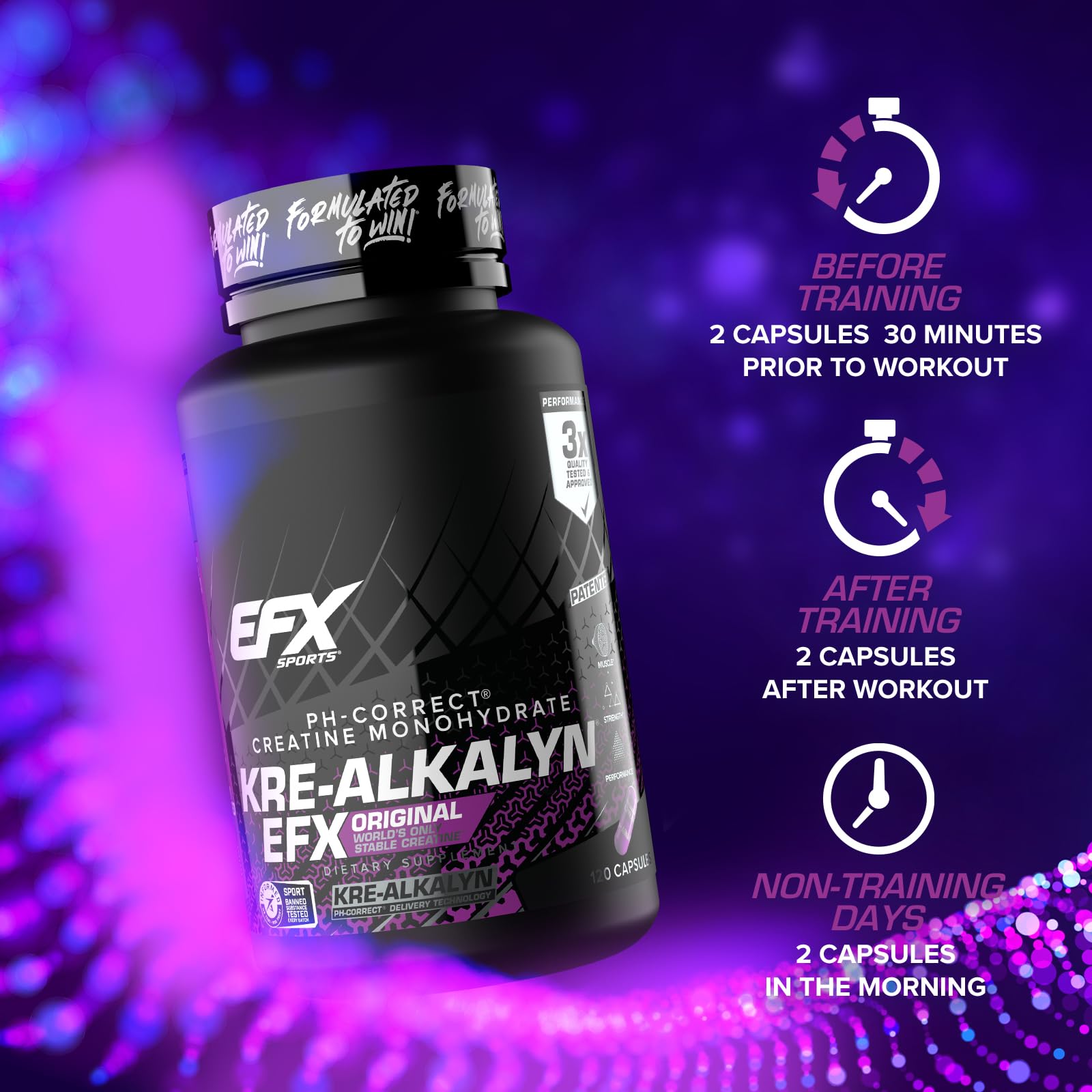 EFX Sports Kre-Alkalyn EFX | pH Correct Creatine Monohydrate Pill Supplement | Strength, Muscle Growth & Performance | 60 Servings, 120 Capsules EFX Sports Au supplements