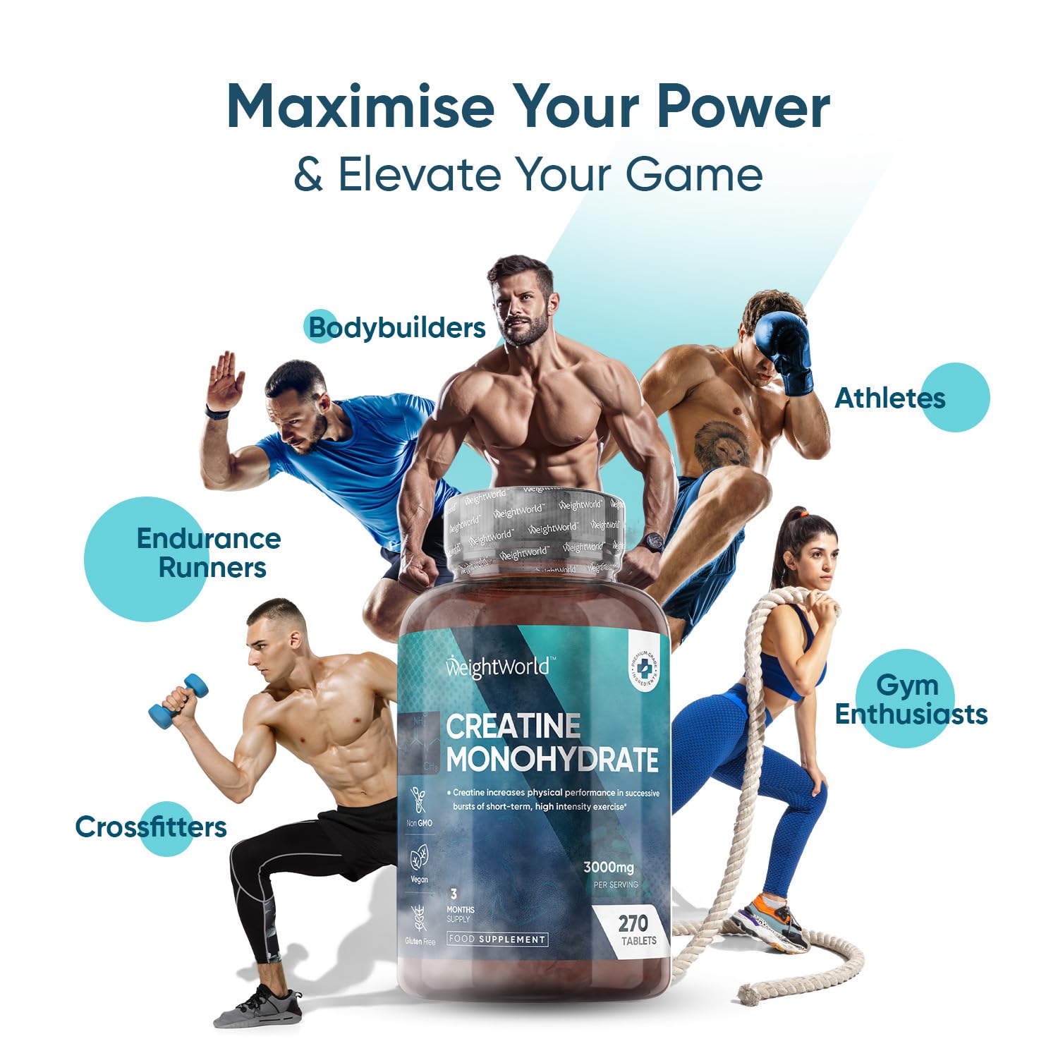 Creatine Monohydrate 3000mg - 270 Tablets - Gym Energy Supplement for Men & Women WeightWorld Au supplements
