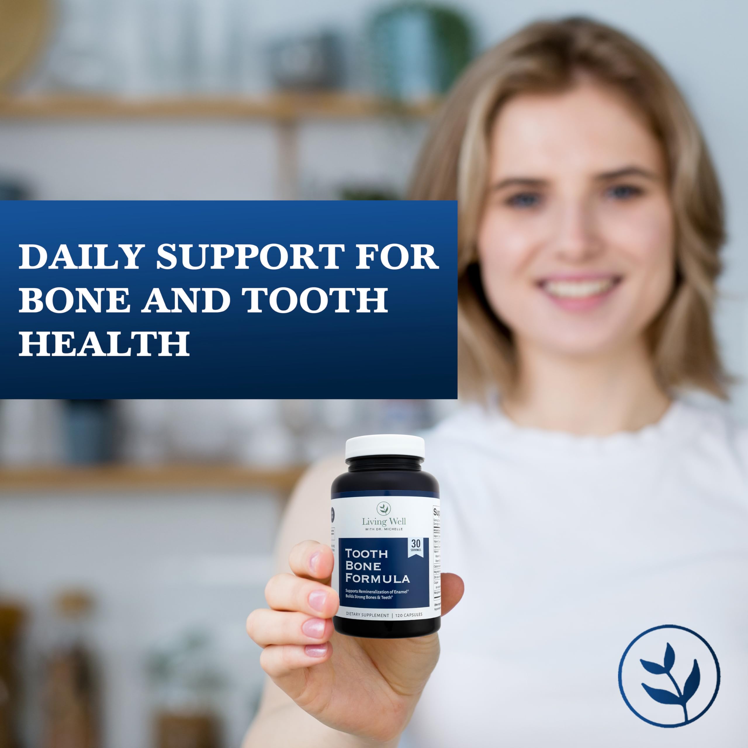 Living Well with Dr. Michelle Tooth & Bone Formula - Supplement with Calcium for Bone Strength & Tooth Enamel Support, D3 + K2, 120 Capsules, Non-GMO, Gluten-Free Living Well with Dr. Michelle Au supplements