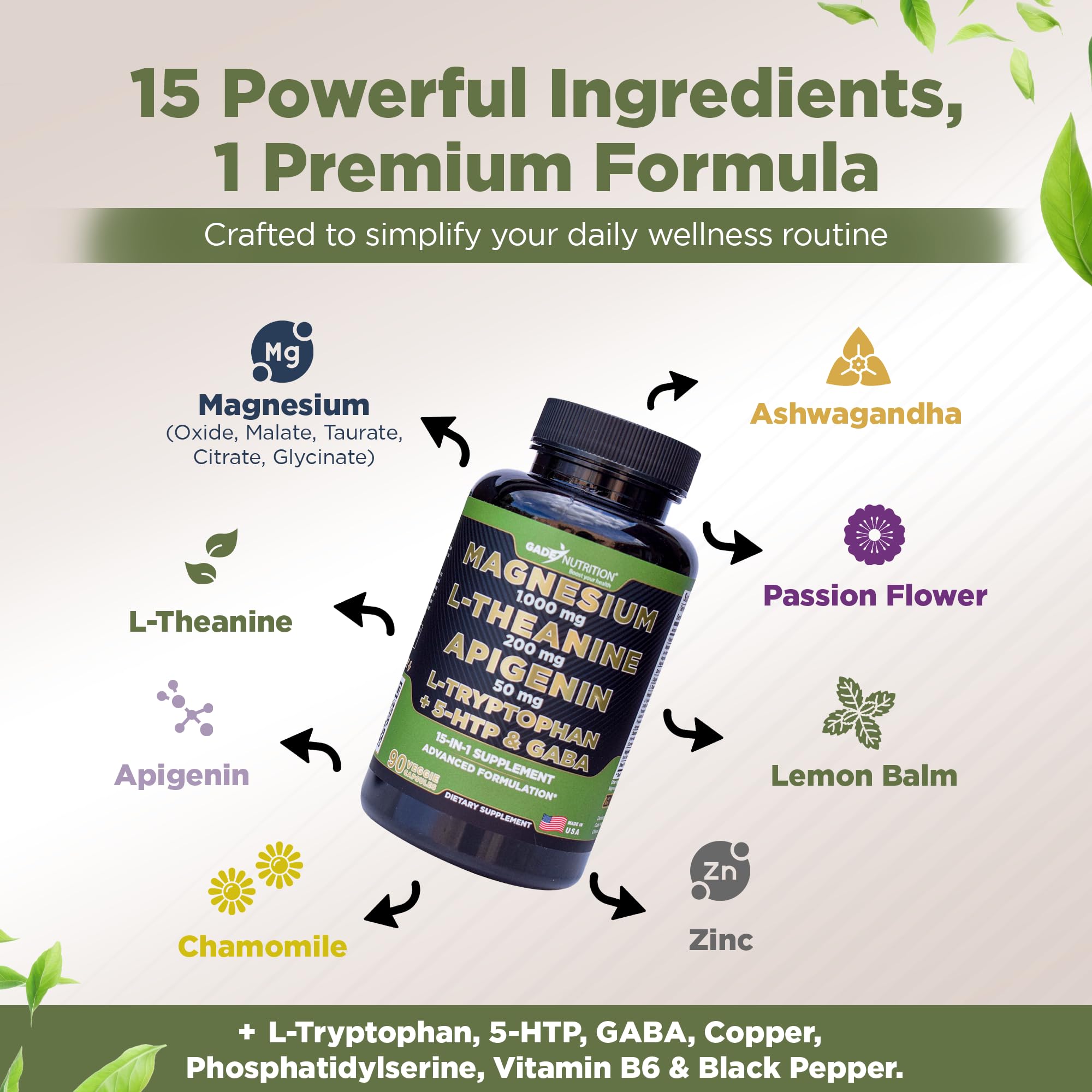 Gade Nutrition Magnesium Glycinate & Magneisum Supplements with Apigenin, L Theanine 200 mg, 5 HTP, GABA Calm Brain Booster Supplement Sleep Aid Ashwagandha L Tryptophan Chamomile GADE NUTRITION BOOST YOUR HEALTH Au supplements