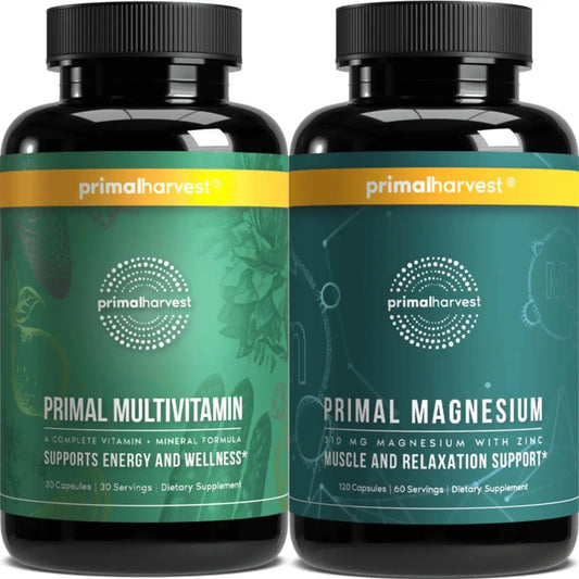 Primal Harvest Multivitamin & Magnesium Supplements for Women and Men Multi Vitamin Capsules and Magnesium Glycinate Pills Bundle Primal HarvestAU supplements