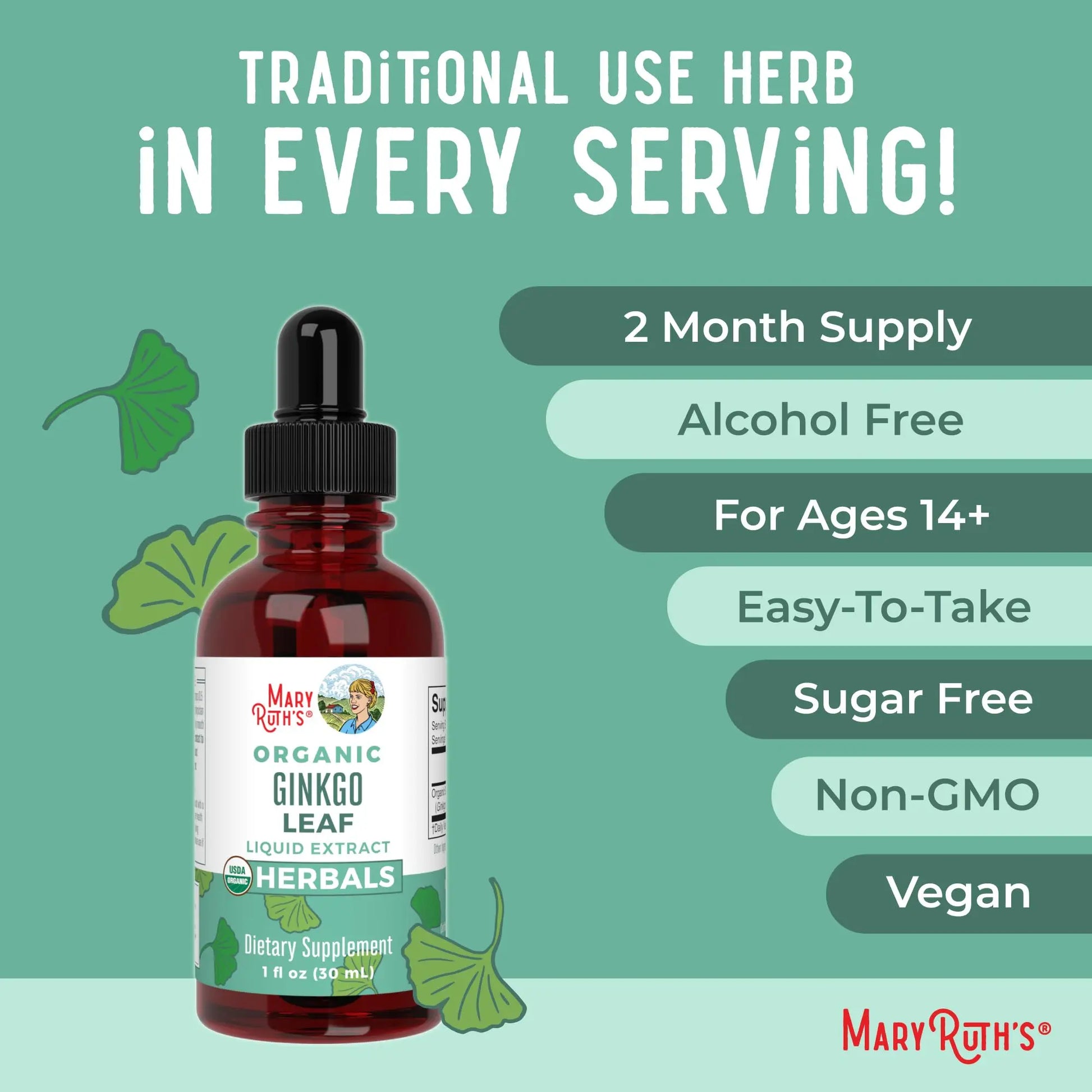 MaryRuth Organics Ginkgo Leaf Liquid Drops | Herbal Supplement | Nootropic | Circulatory System & Nervous System Health | USDA Organic | Non-GMO | Vegan | 60 Servings MARYRUTH'S Au supplements
