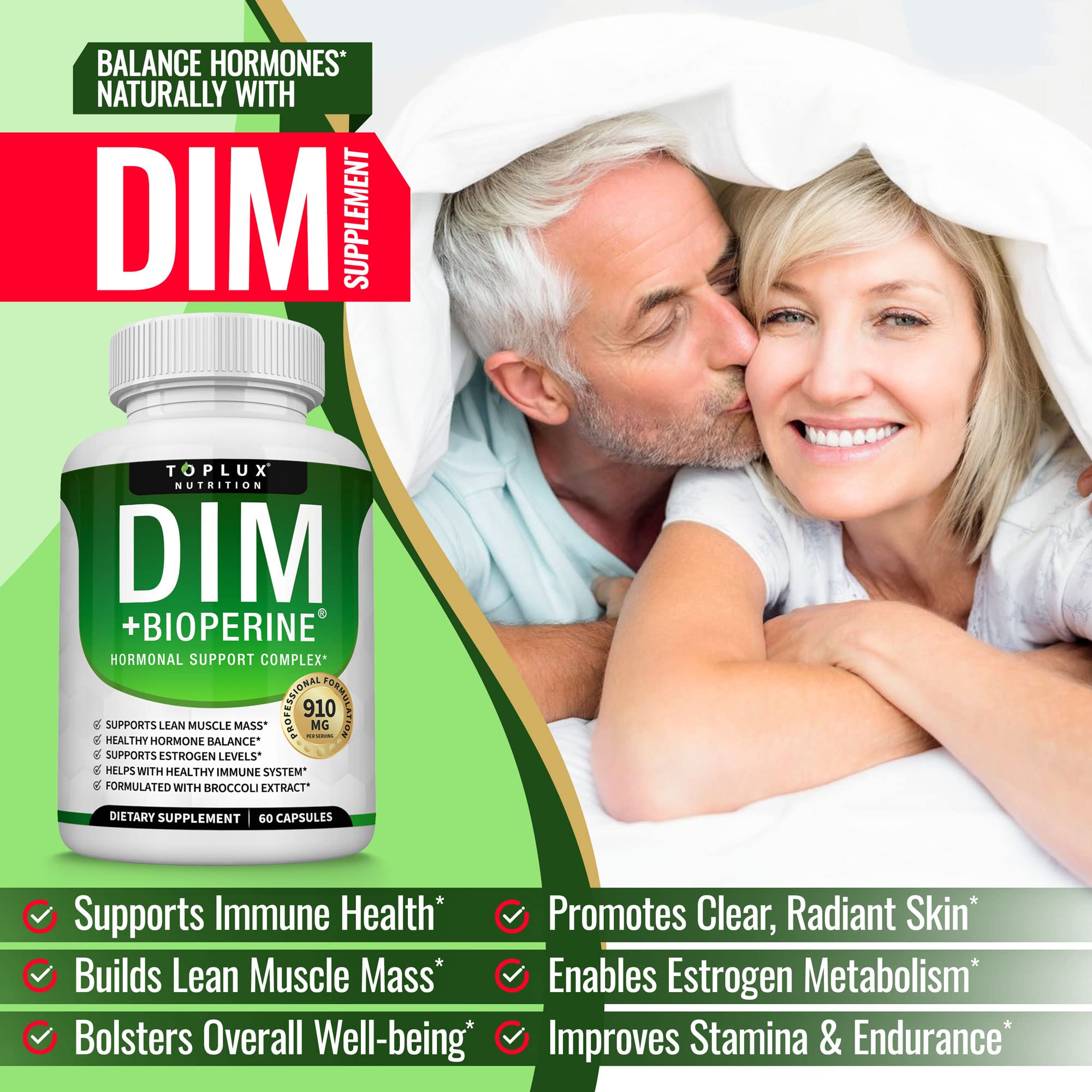 Dim Supplement 910 mg Plus BioPerine Complex - Diindolylmethane to Support Hormone Balance Toplux Au supplements