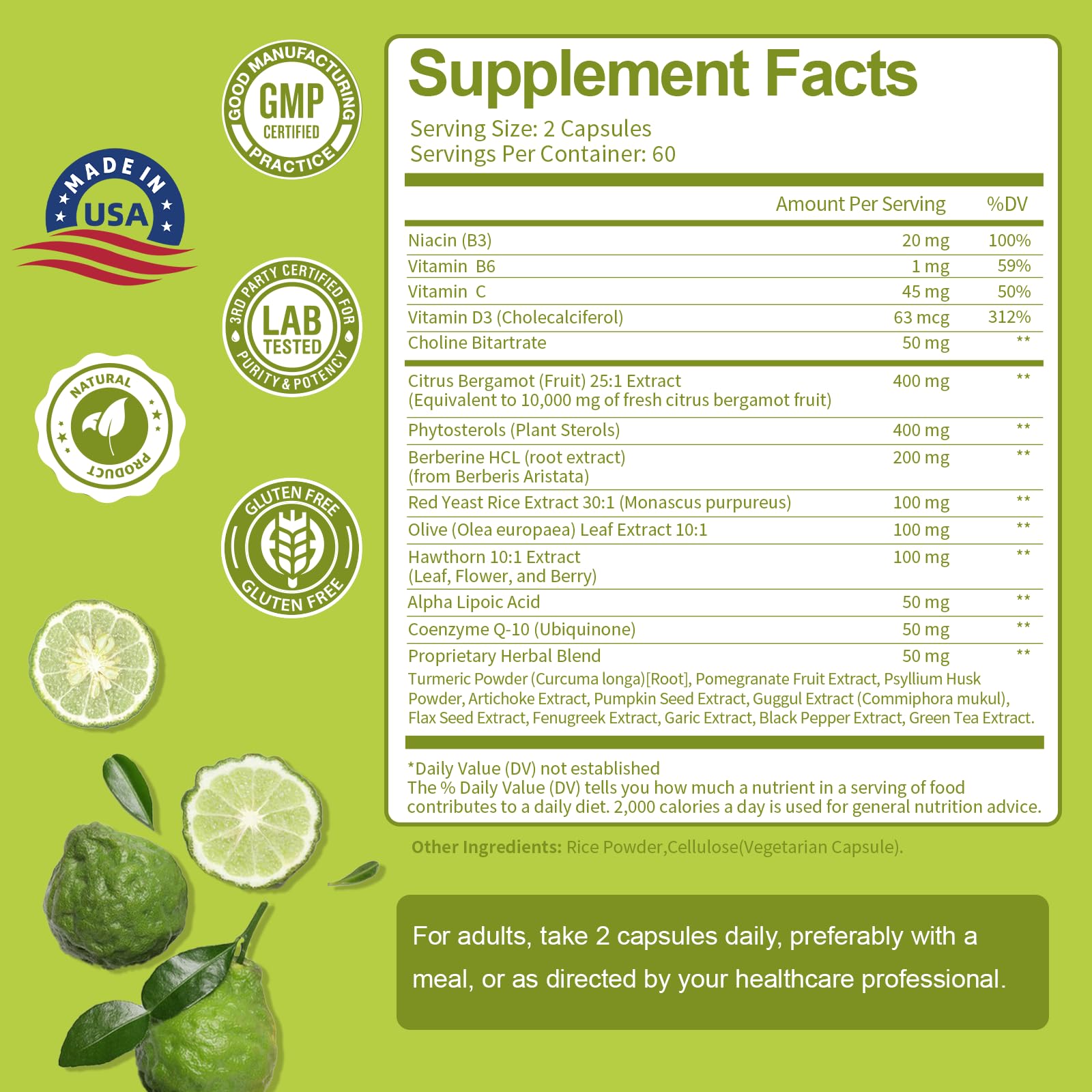 Citrus Bergamot Supplement for High Cholesterol - Italian Citrus Bergamot & Plant Sterols Stanols Natural Way to Balance Cholesterol Level, Cholesterol Lowering Supplements, Vegan, Non-GMO, 120 Counts Totaria Au supplements