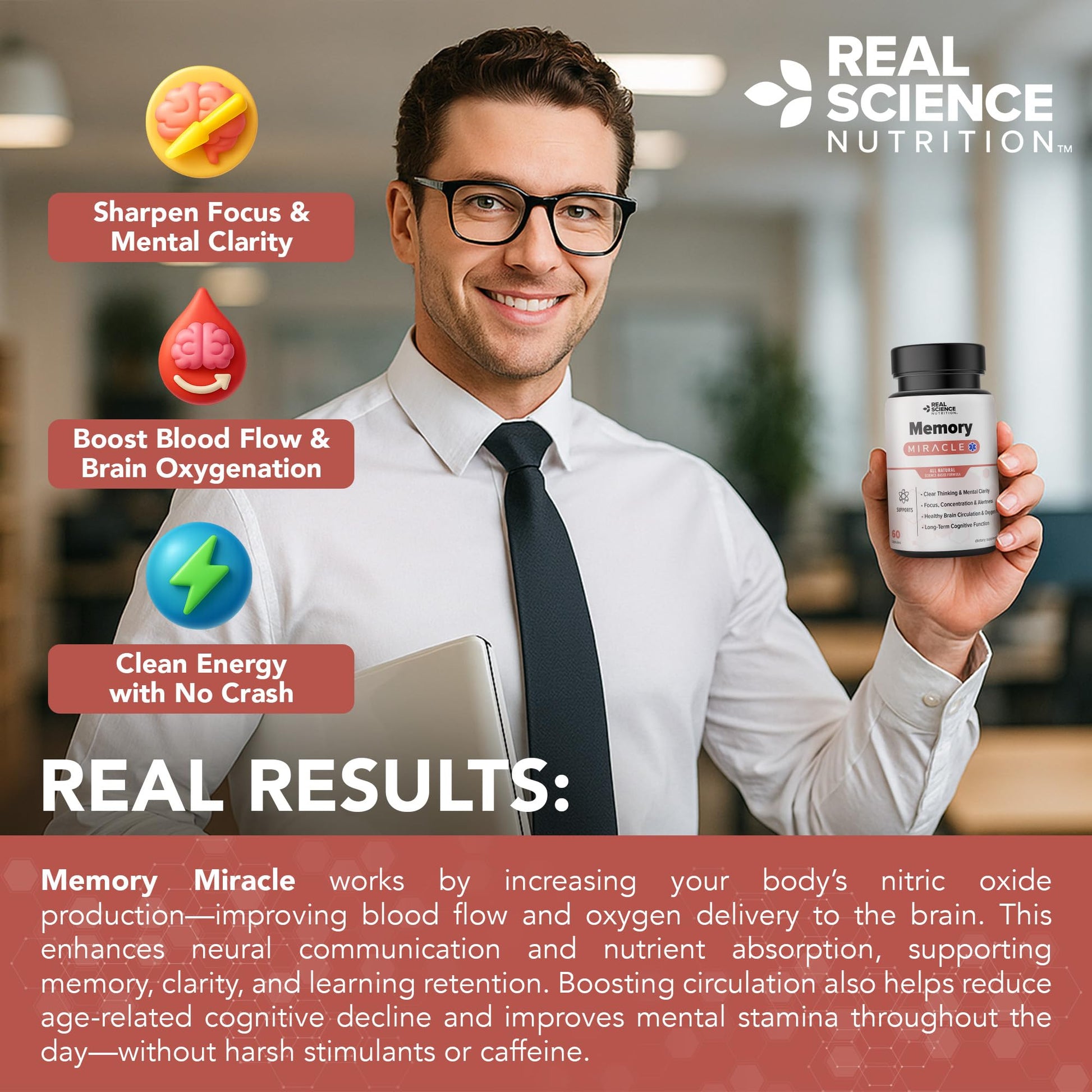 Real Science Nutrition Offers Memory Miracle – Brain and Memory Support Supplement for Focus, Mental Clarity & Brain Health – Nootropic Brain Booster with Nitric Oxide – 60 Capsules Real Science Nutrition Au supplements