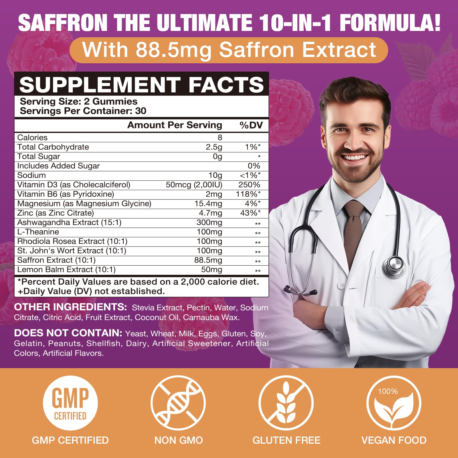 VAJYKEWJY Saffron Gummies (88.5 mg) with Magnesium — Enhanced with St. John’s Wort, Rhodiola, Ashwagandha & Vitamins B6, B12, D3 for Mood & Focus Support — 120 Count VAJYKEWJY Au supplements