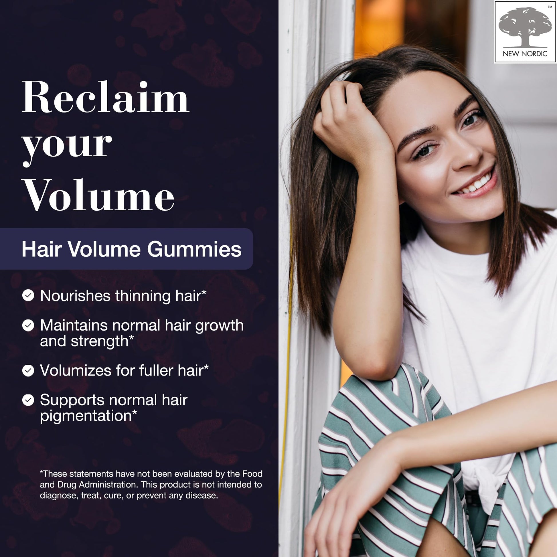 NEW NORDIC Hair Volume Gummies, 2500 mcg Biotin, Daily Hair Vitamins Supplement to Support Hair Skin & Nails, Vegan, 60 Count (Pack of 3) NEW NORDIC Au supplements